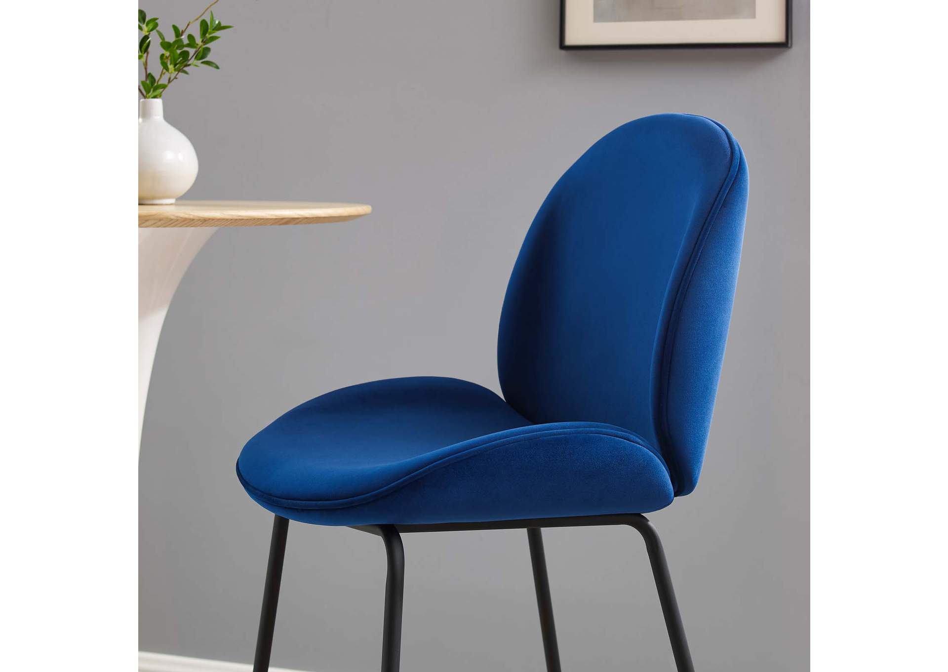 Navy Scoop Black Powder Coated Steel Leg Performance Velvet Bar Stool,Modway