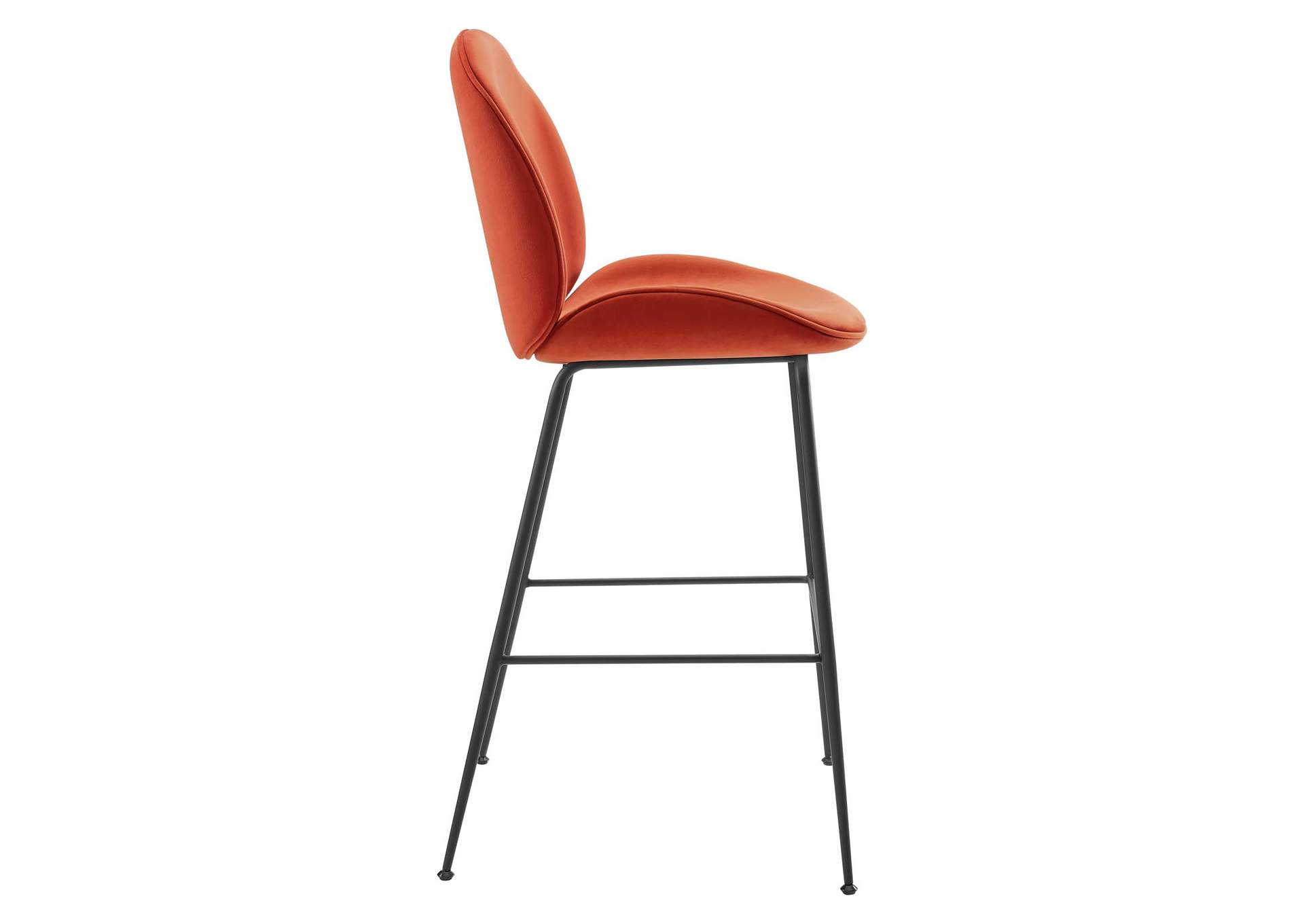 Orange Scoop Black Powder Coated Steel Leg Performance Velvet Bar Stool,Modway