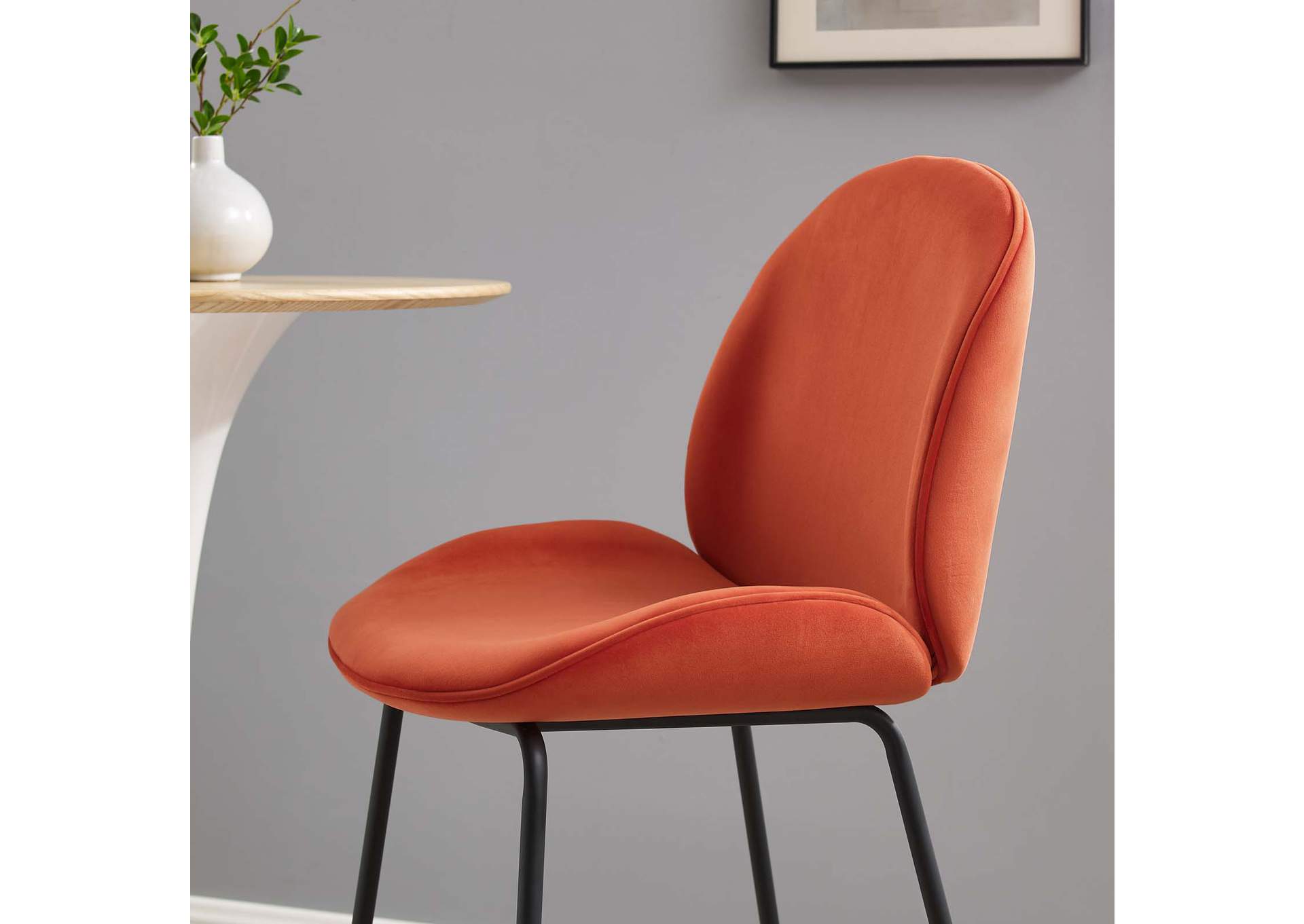 Orange Scoop Black Powder Coated Steel Leg Performance Velvet Bar Stool,Modway