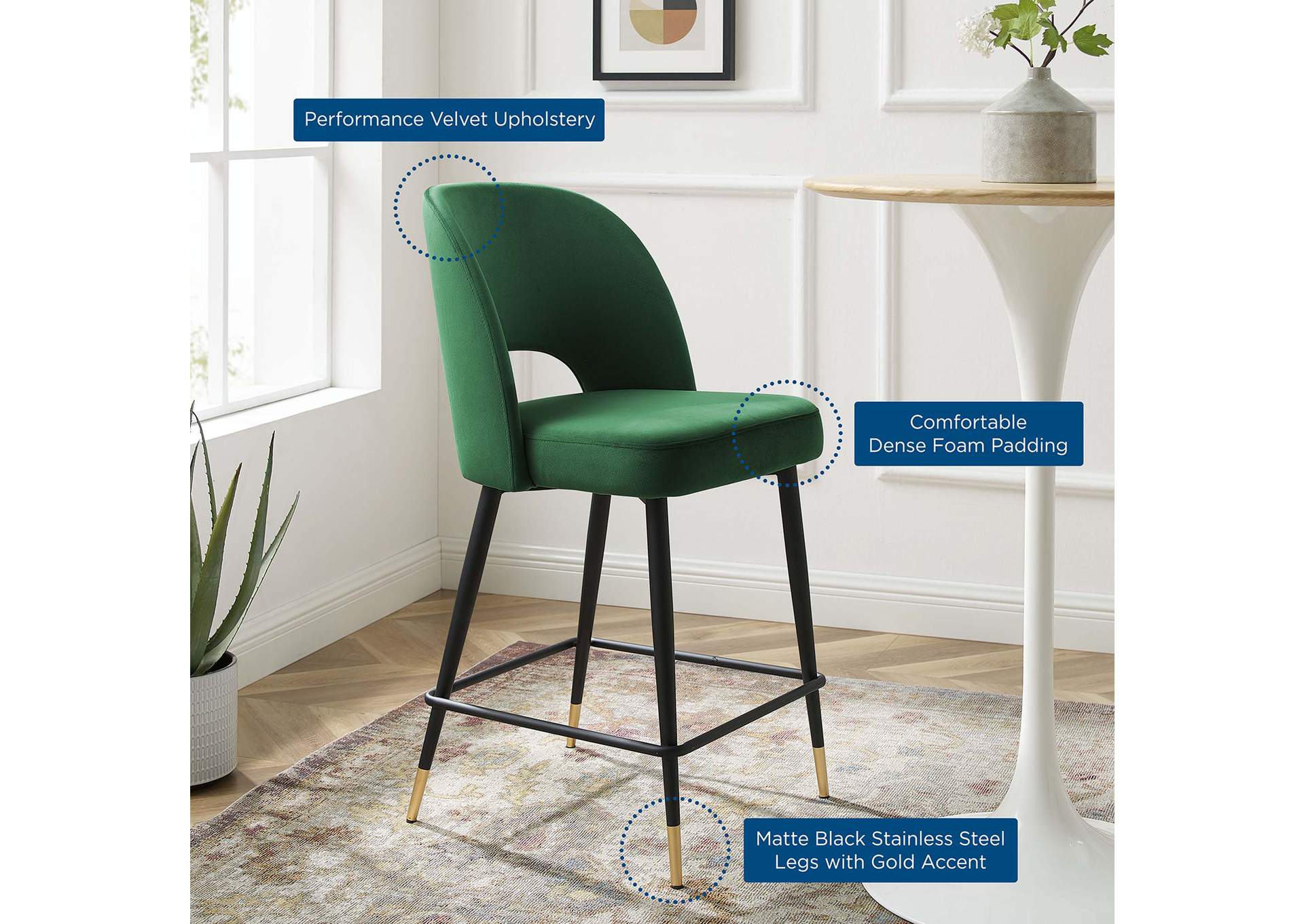 Emerald Rouse Performance Velvet Counter Stool,Modway