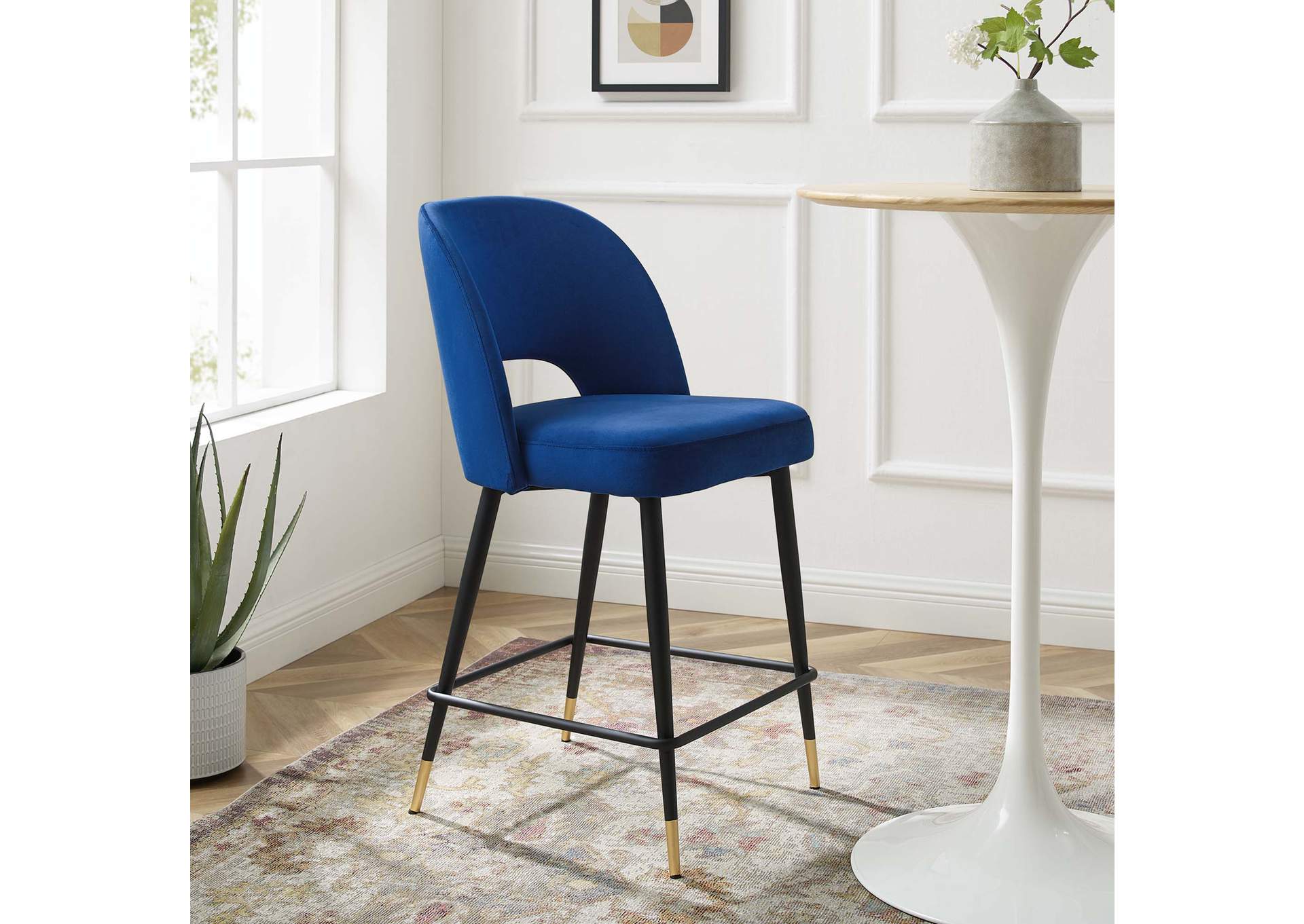 Navy Rouse Performance Velvet Counter Stool,Modway