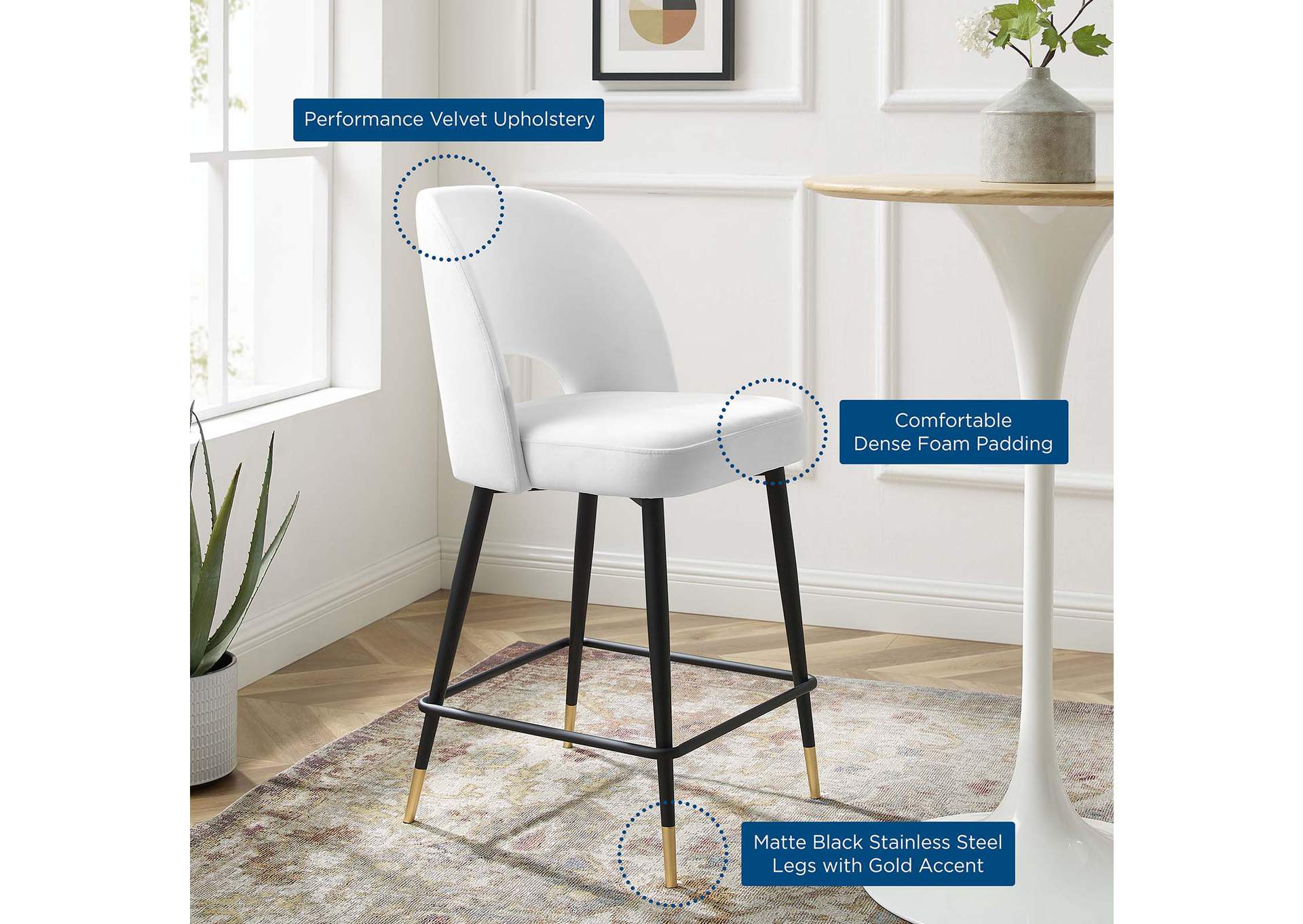 White Rouse Performance Velvet Counter Stool,Modway