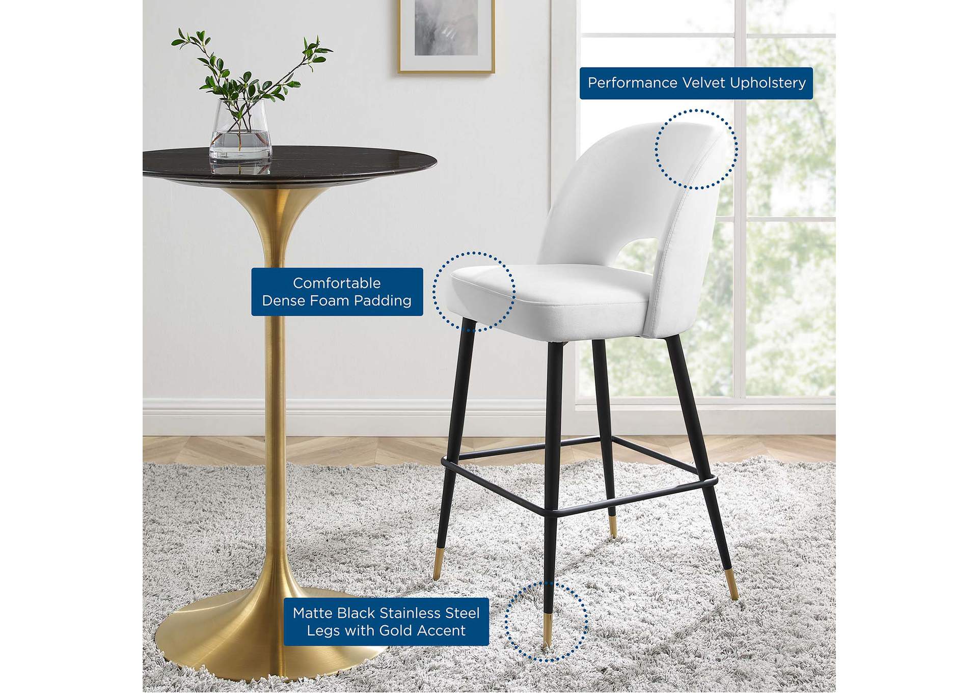 White Rouse Performance Velvet Bar Stool,Modway