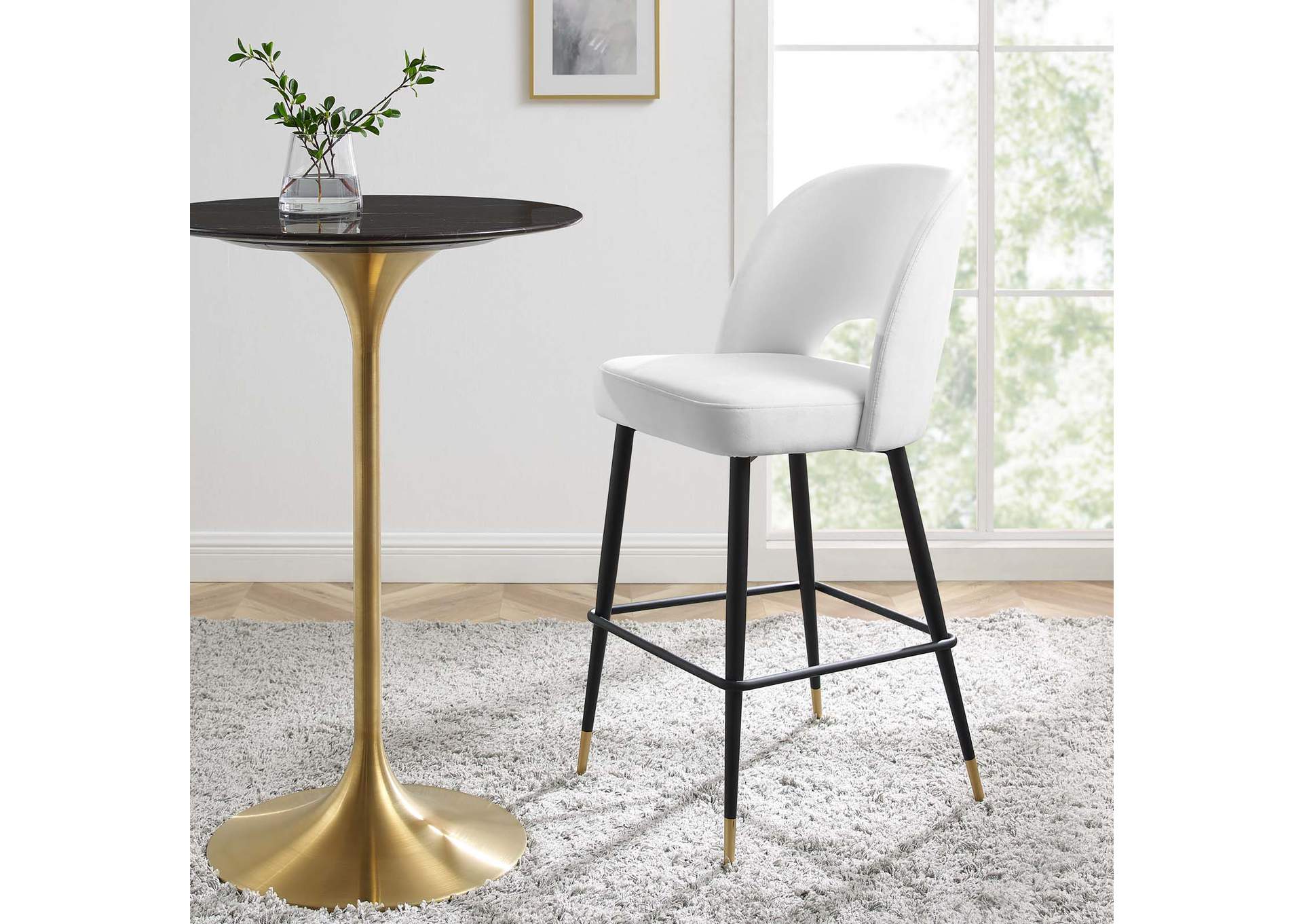 White Rouse Performance Velvet Bar Stool,Modway
