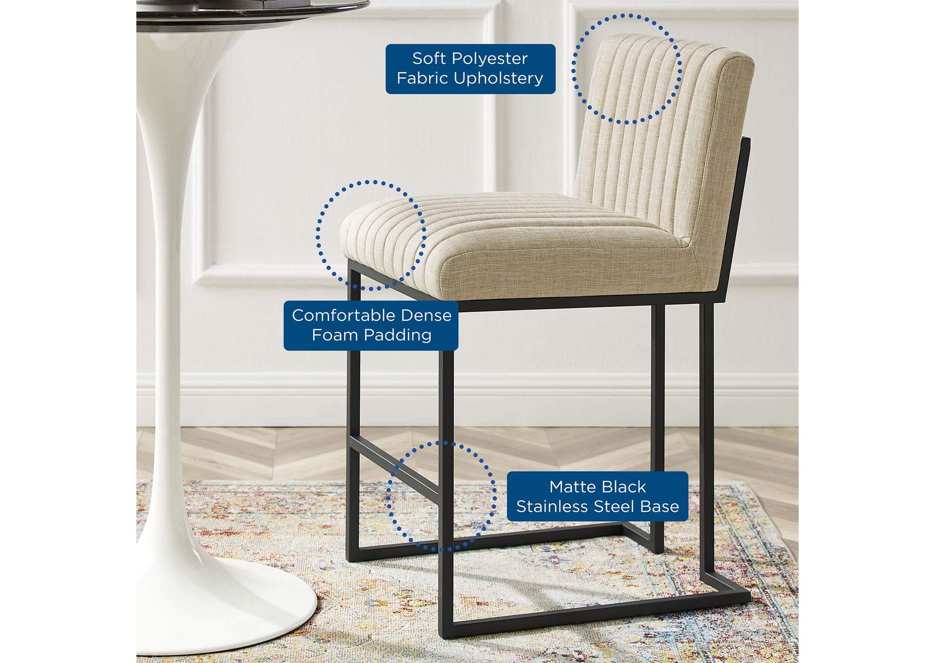 Indulge Channel Tufted Fabric Counter Stool,Modway