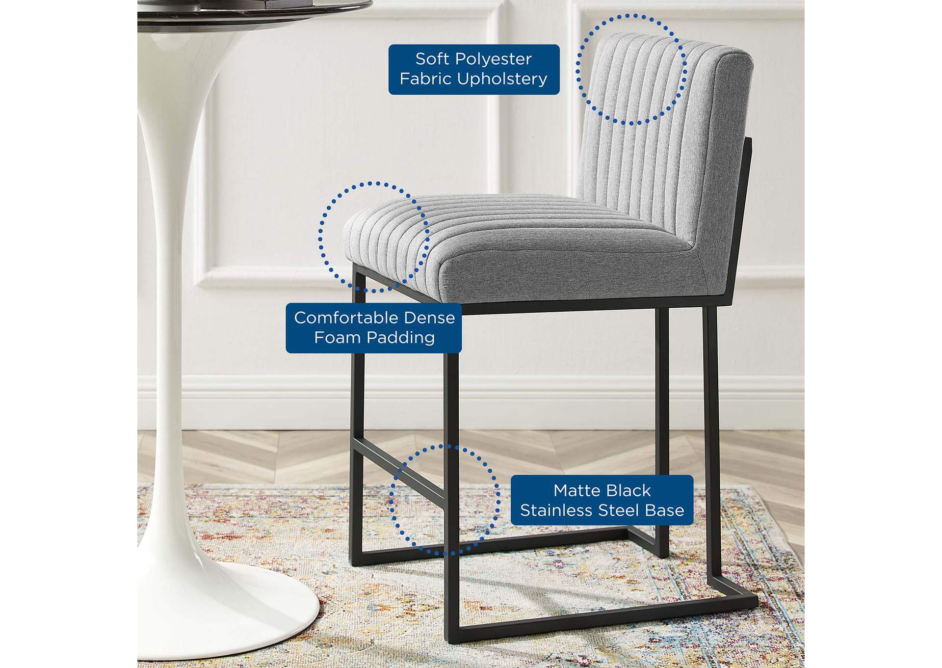 Indulge Channel Tufted Fabric Counter Stool,Modway