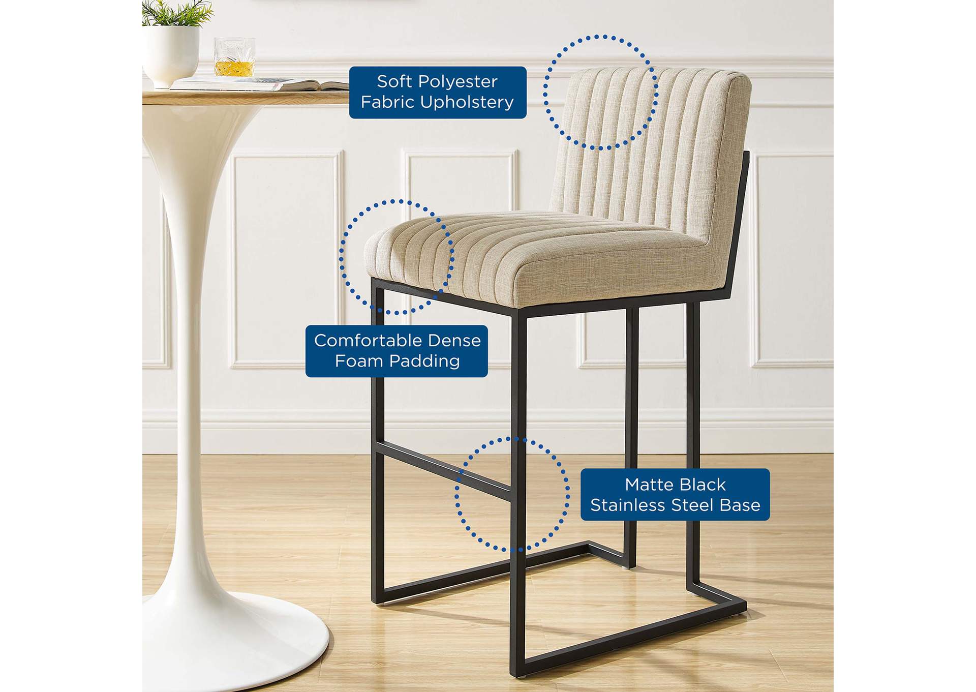 Indulge Channel Tufted Fabric Bar Stool,Modway