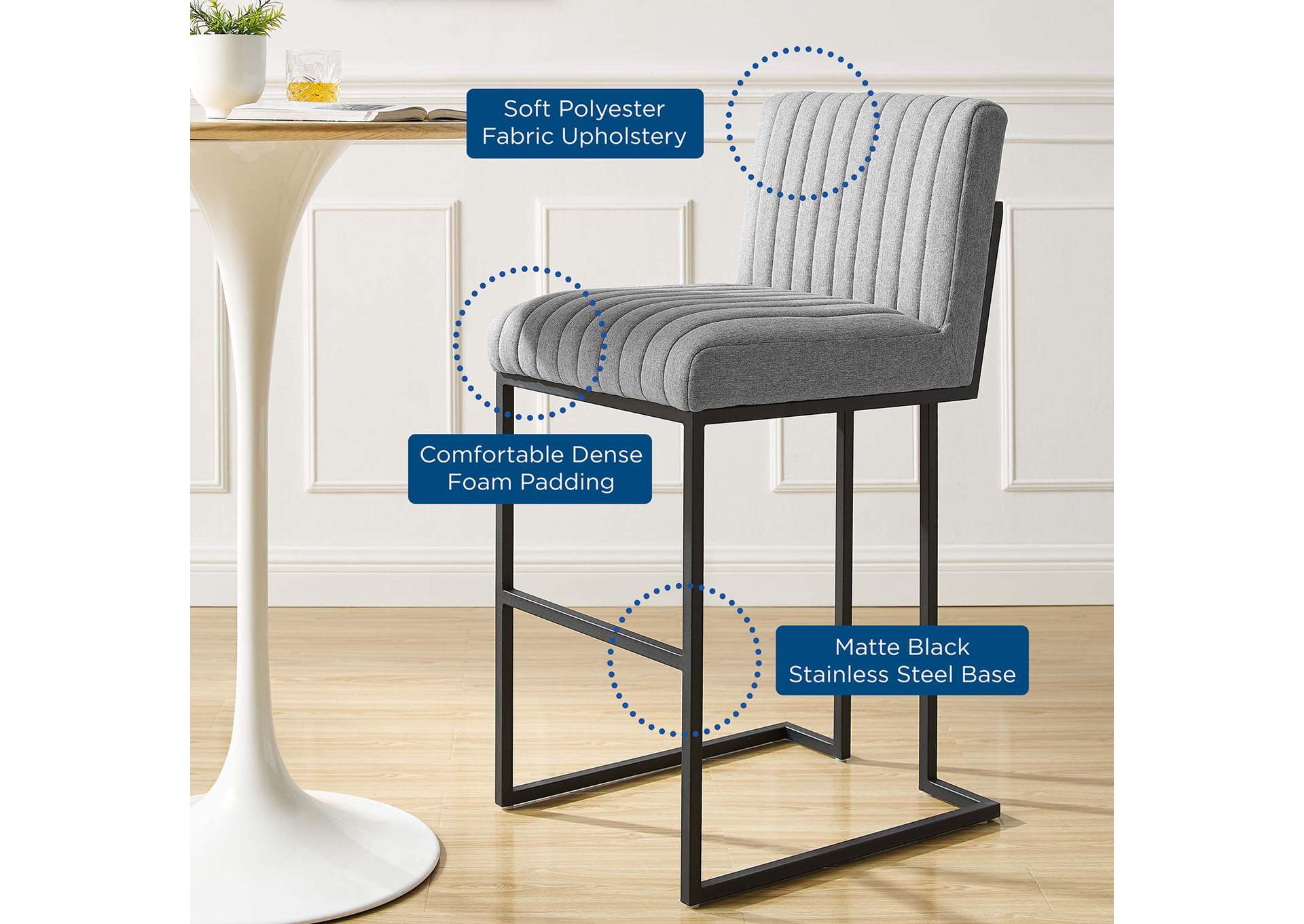 Indulge Channel Tufted Fabric Bar Stool,Modway