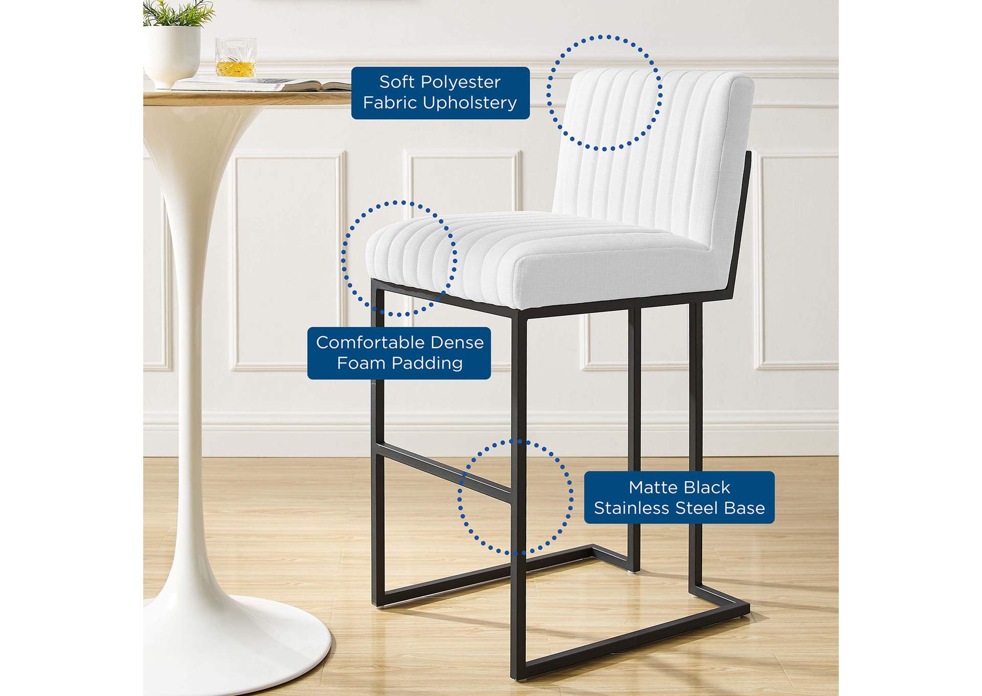 Indulge Channel Tufted Fabric Bar Stool,Modway