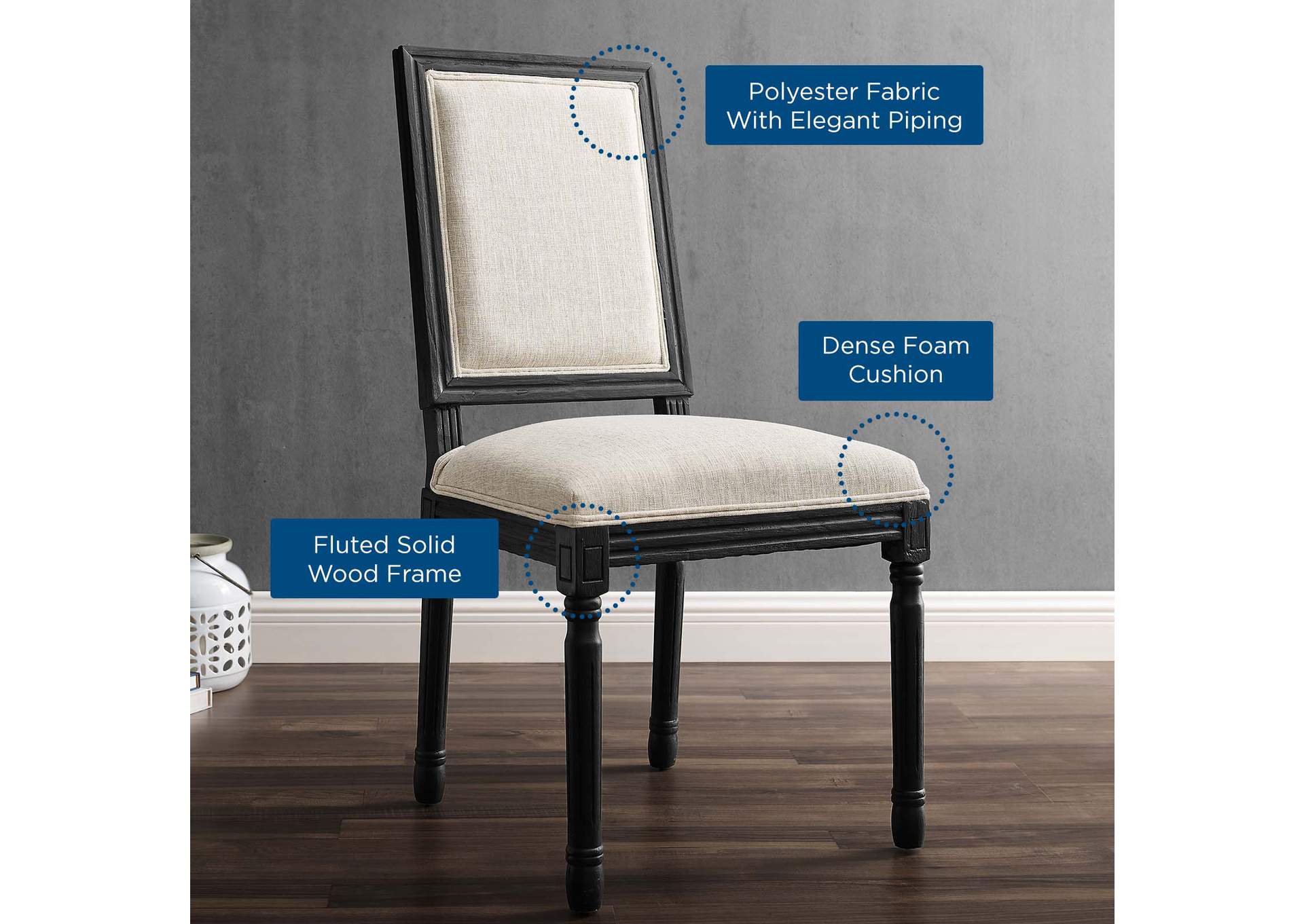 Court French Vintage Upholstered Fabric Dining Side Chair,Modway