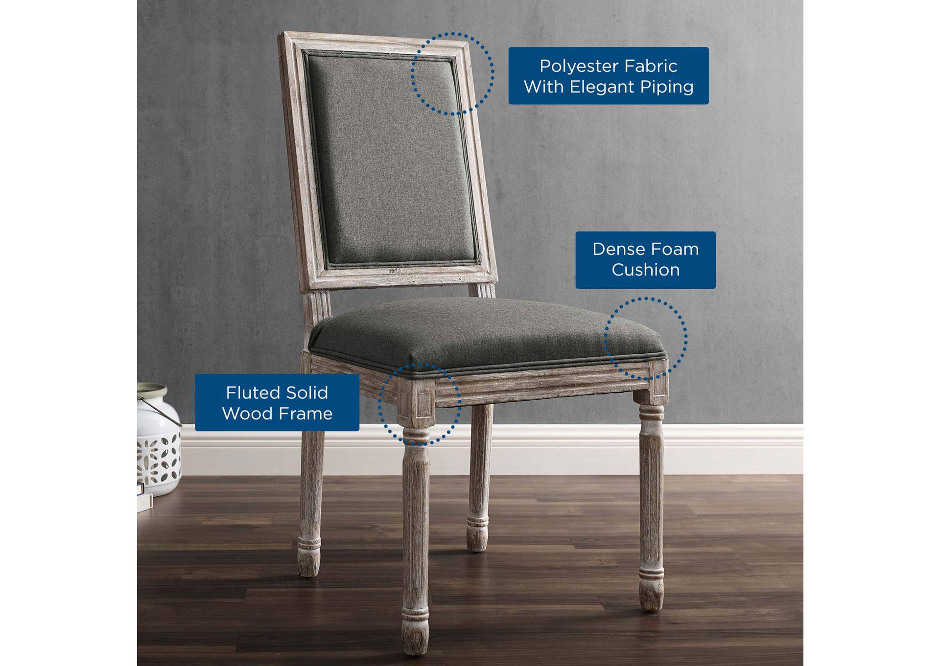 Court French Vintage Upholstered Fabric Dining Side Chair,Modway