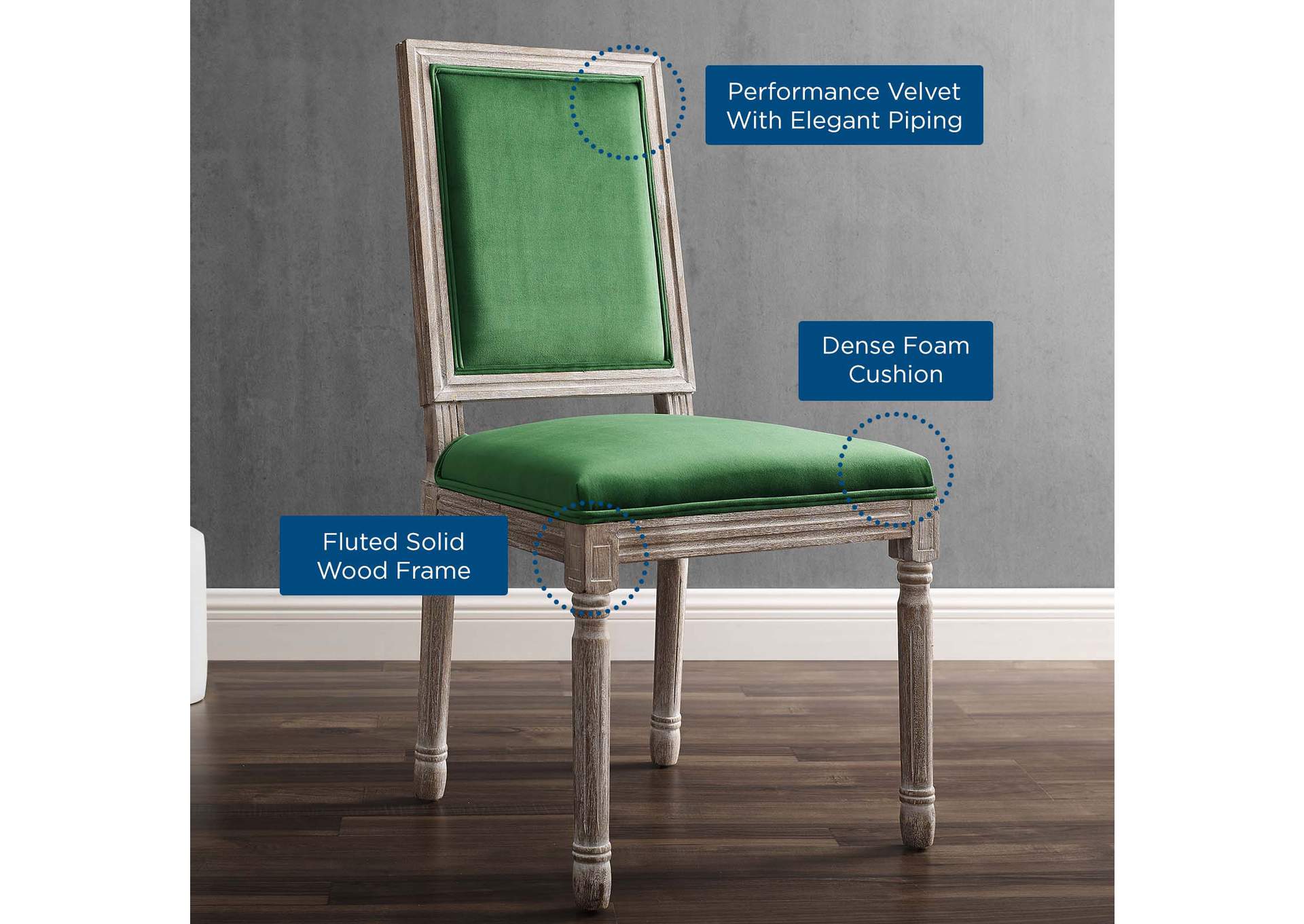 Court French Vintage Performance Velvet Dining Side Chair,Modway