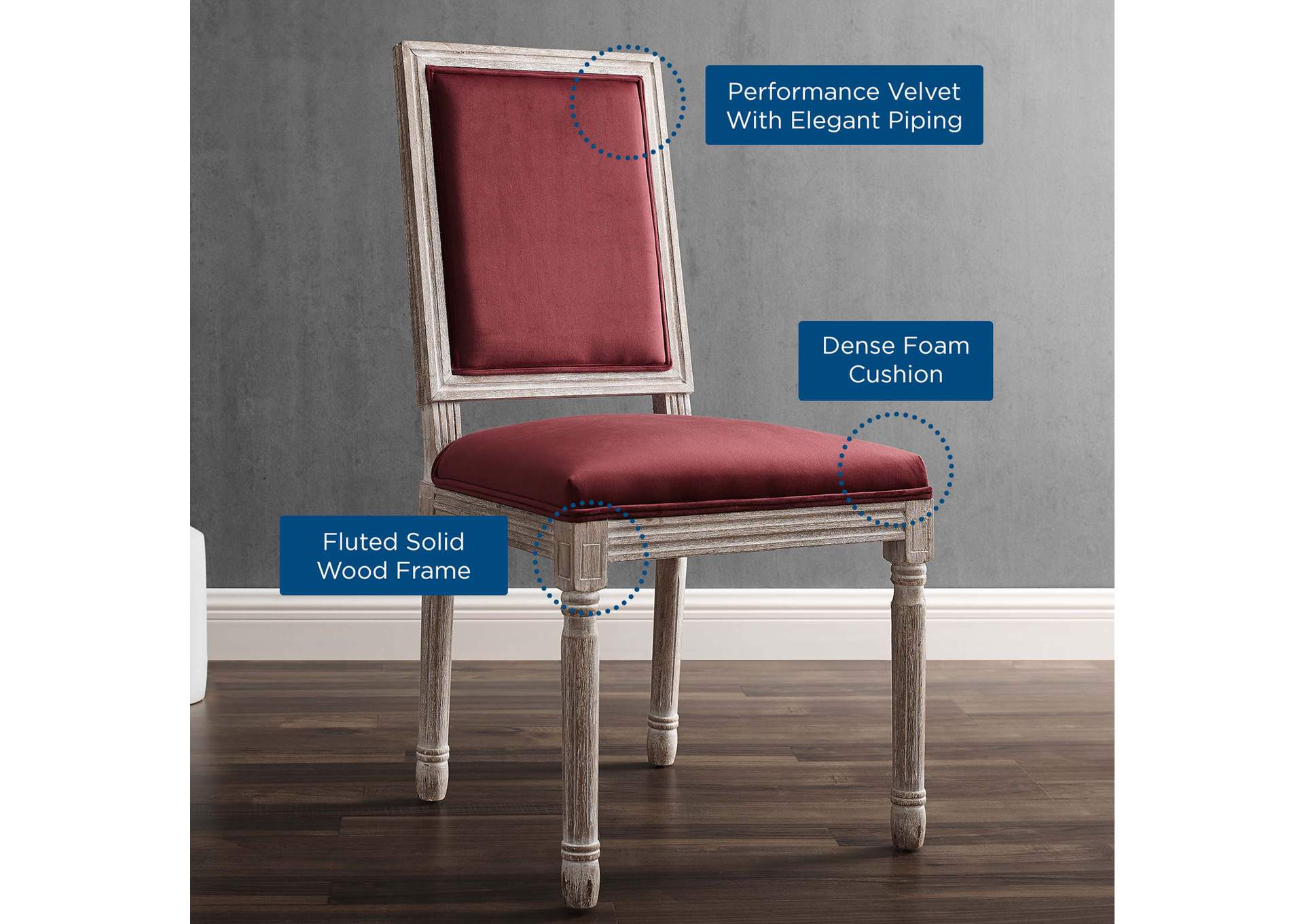 Court French Vintage Performance Velvet Dining Side Chair,Modway