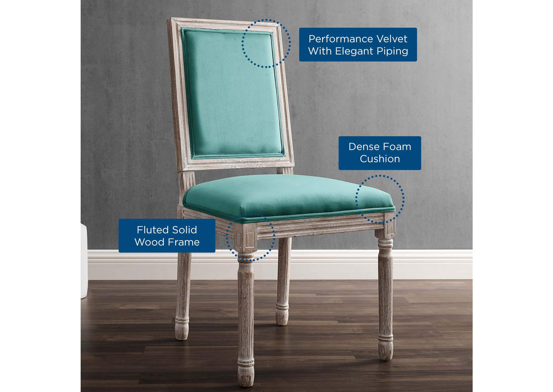 Court French Vintage Performance Velvet Dining Side Chair,Modway