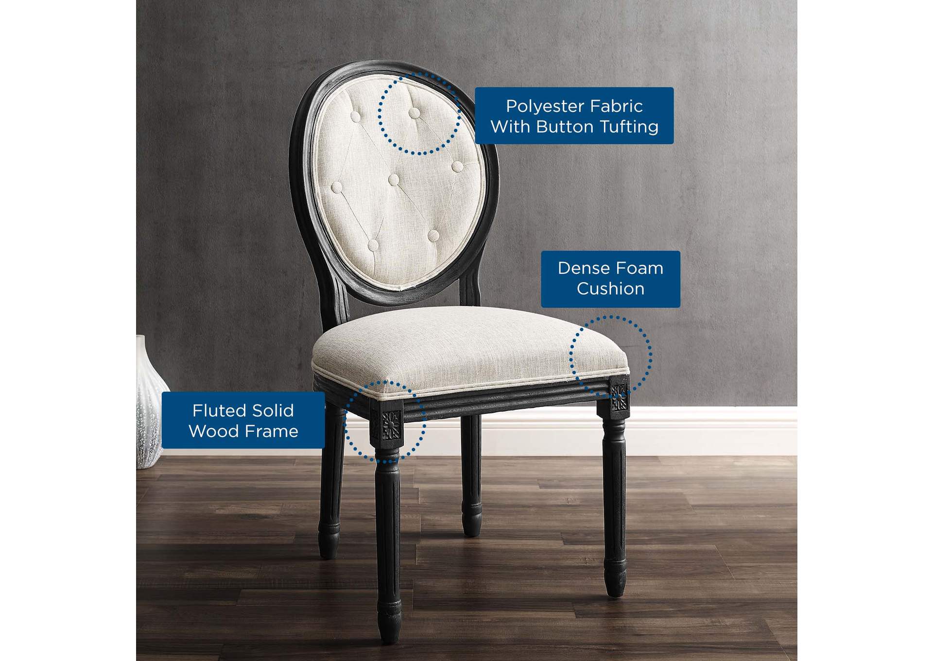 Arise Vintage French Upholstered Fabric Dining Side Chair,Modway