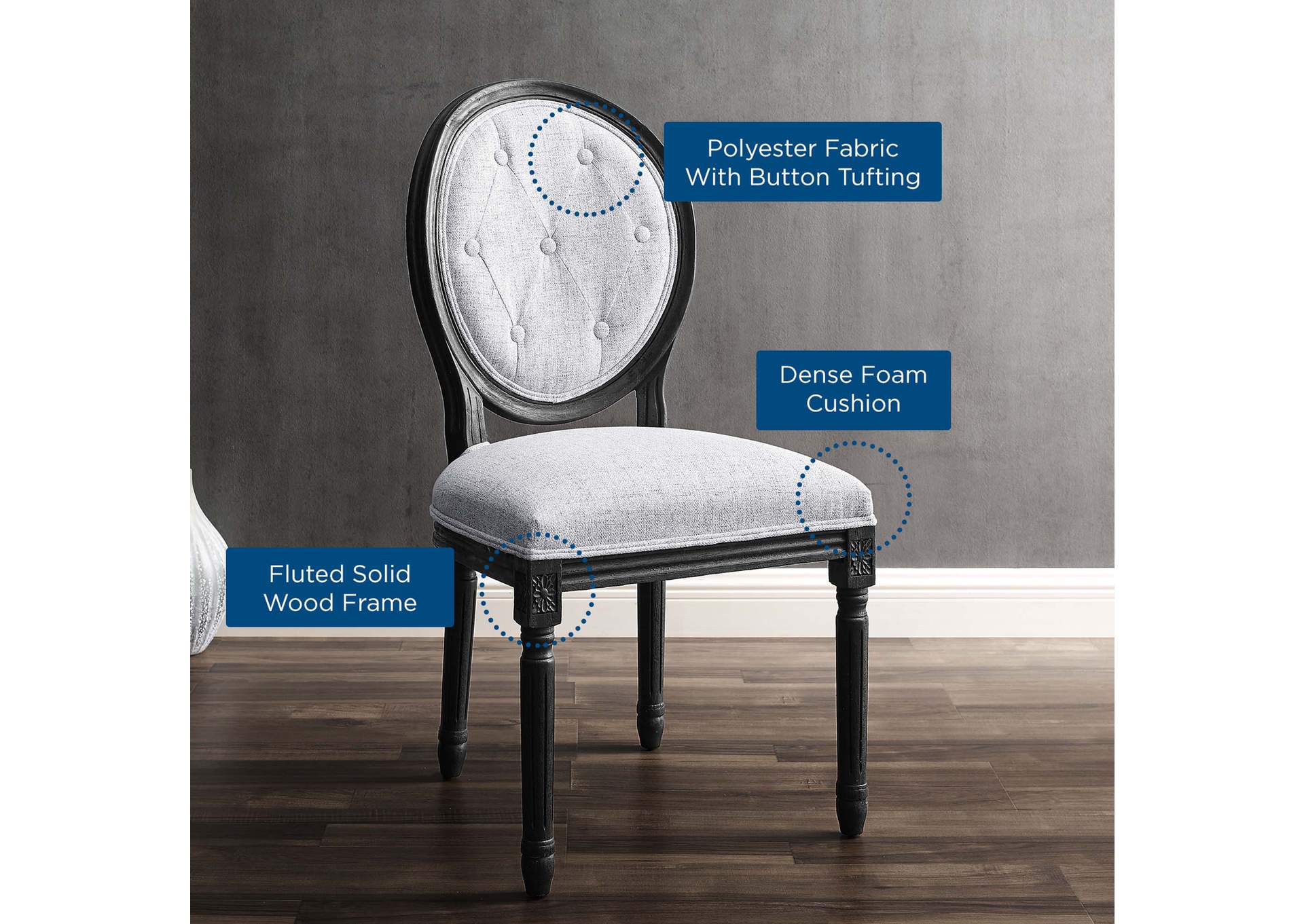 Arise Vintage French Upholstered Fabric Dining Side Chair,Modway