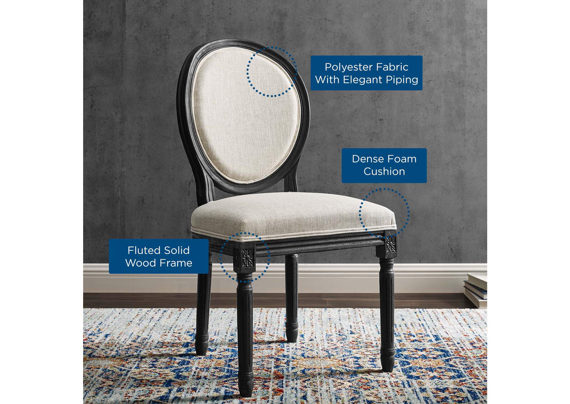 Emanate Vintage French Upholstered Fabric Dining Side Chair,Modway