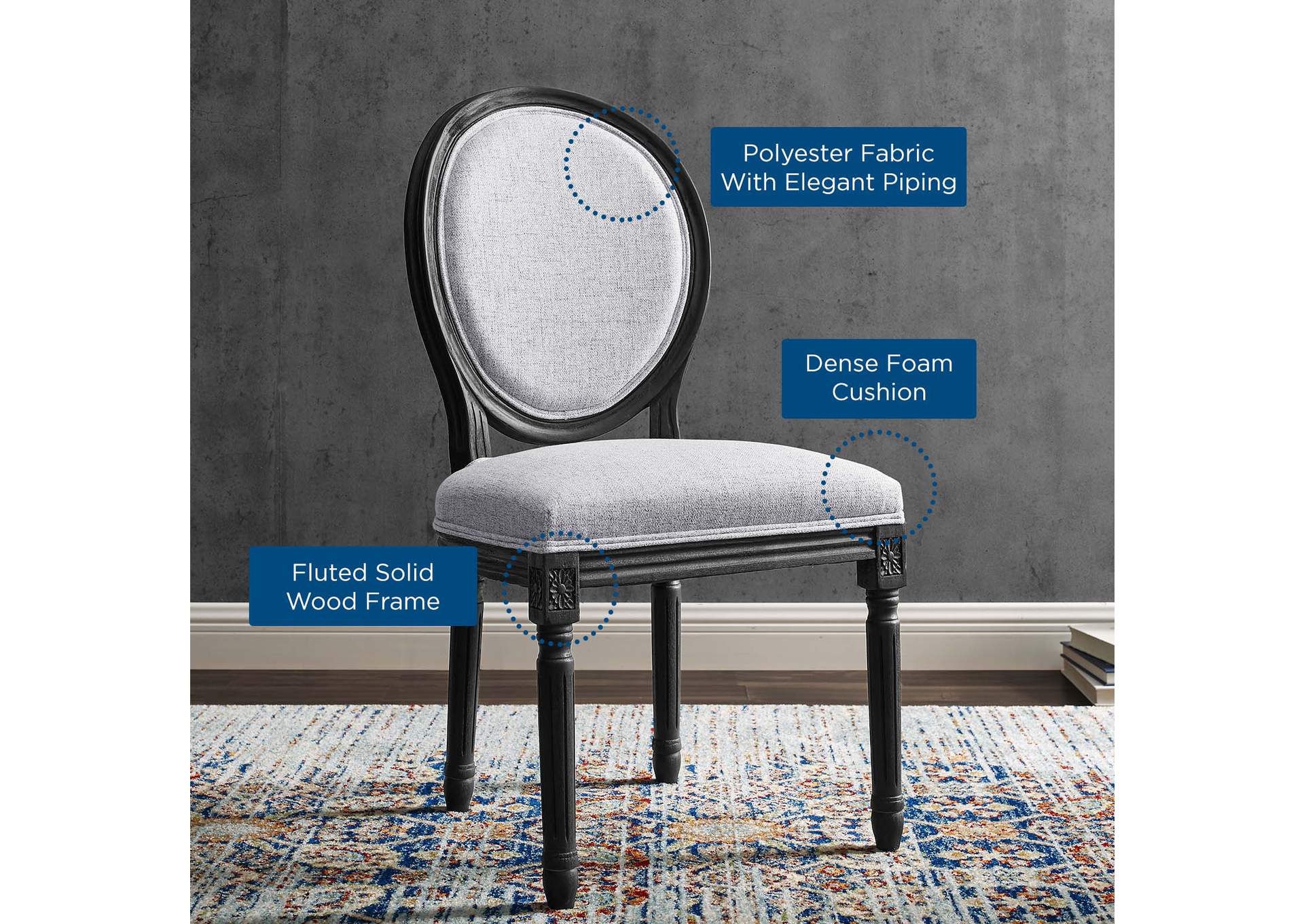 Emanate Vintage French Upholstered Fabric Dining Side Chair,Modway