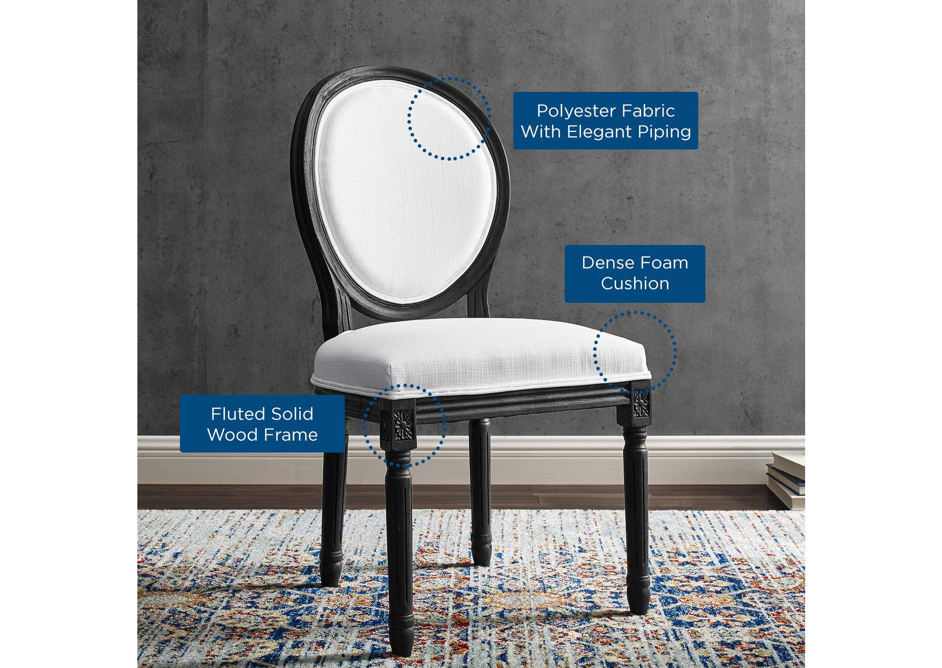 Emanate Vintage French Upholstered Fabric Dining Side Chair,Modway