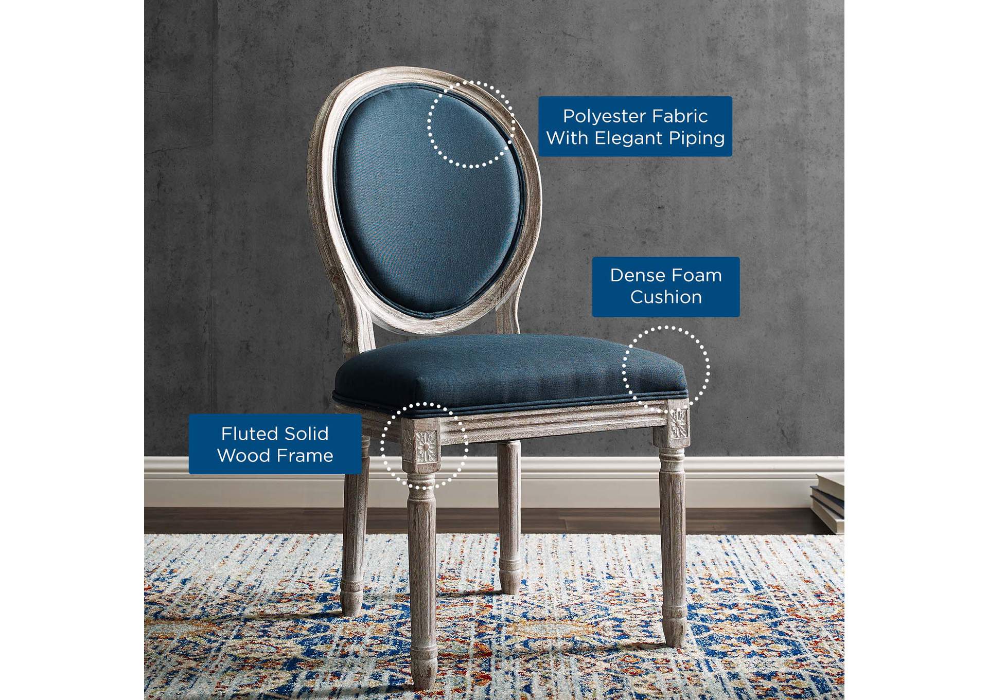 Emanate Vintage French Upholstered Fabric Dining Side Chair,Modway