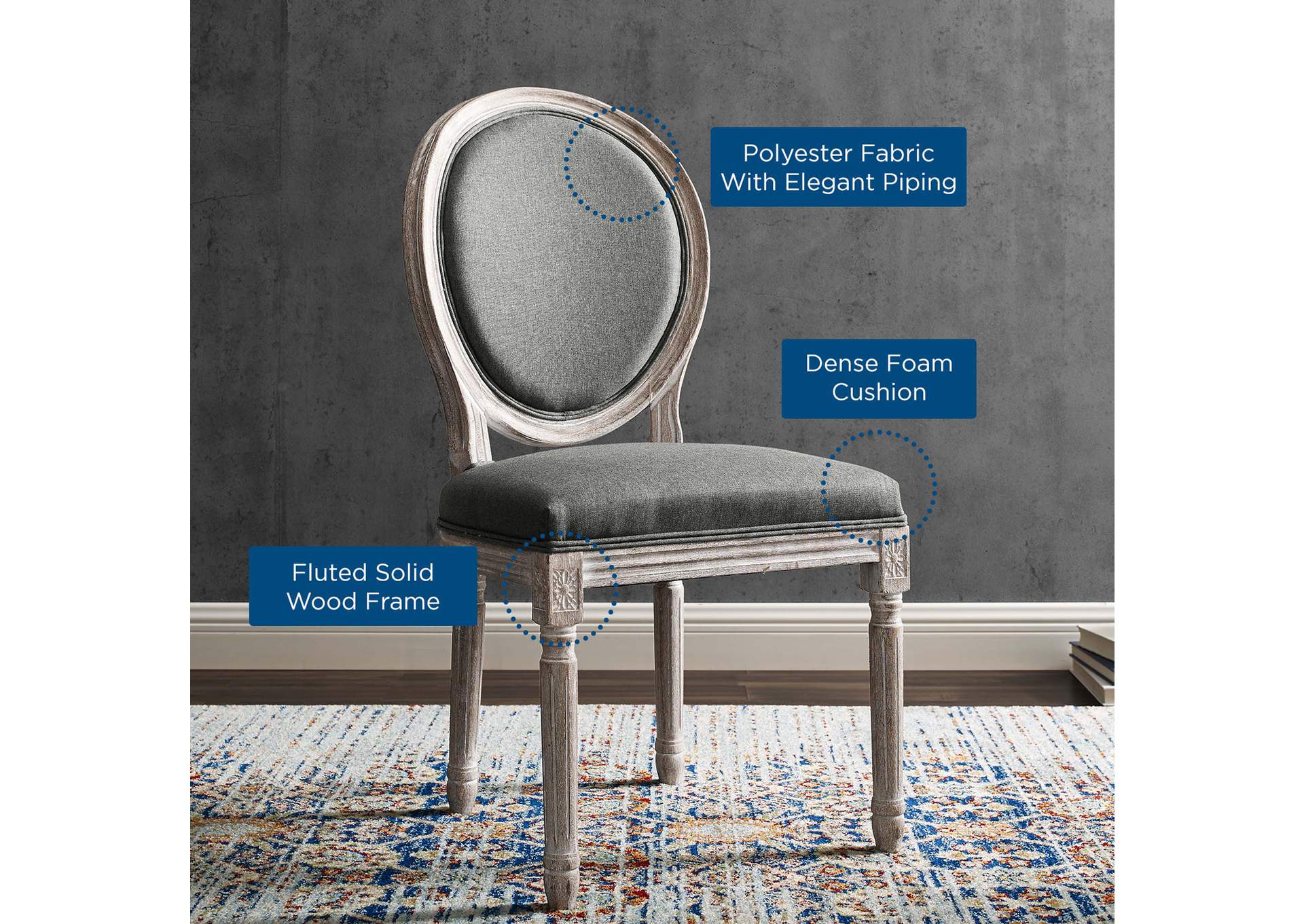 Emanate Vintage French Upholstered Fabric Dining Side Chair,Modway