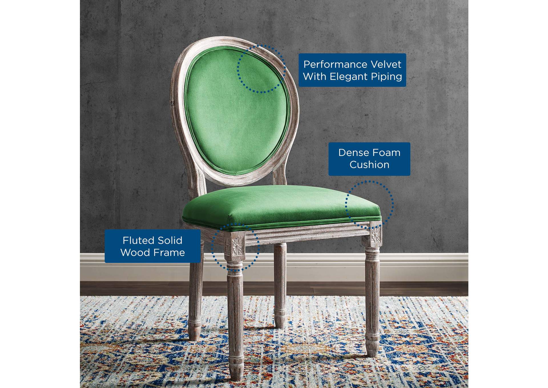 Emanate Vintage French Performance Velvet Dining Side Chair,Modway
