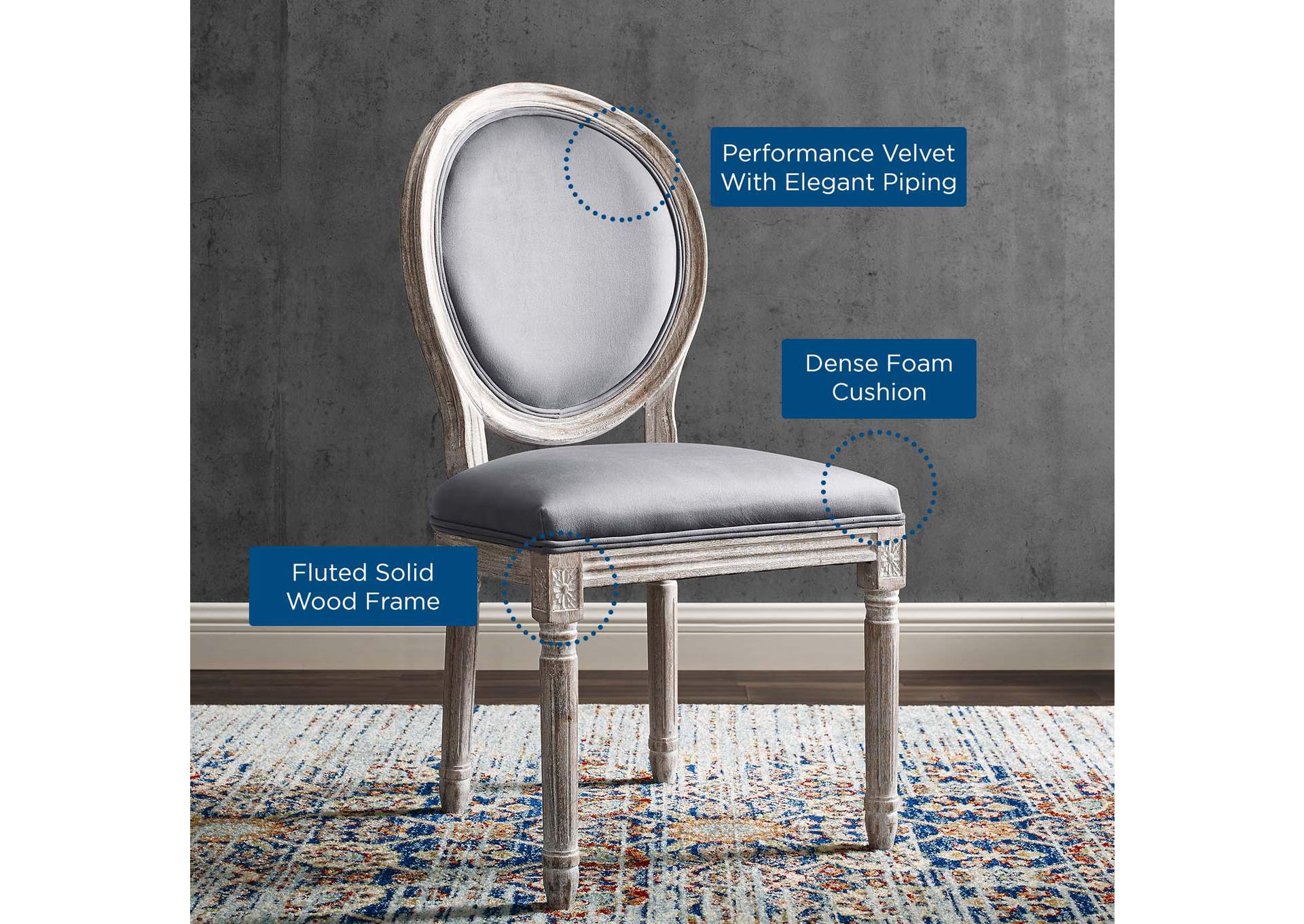 Emanate Vintage French Performance Velvet Dining Side Chair,Modway