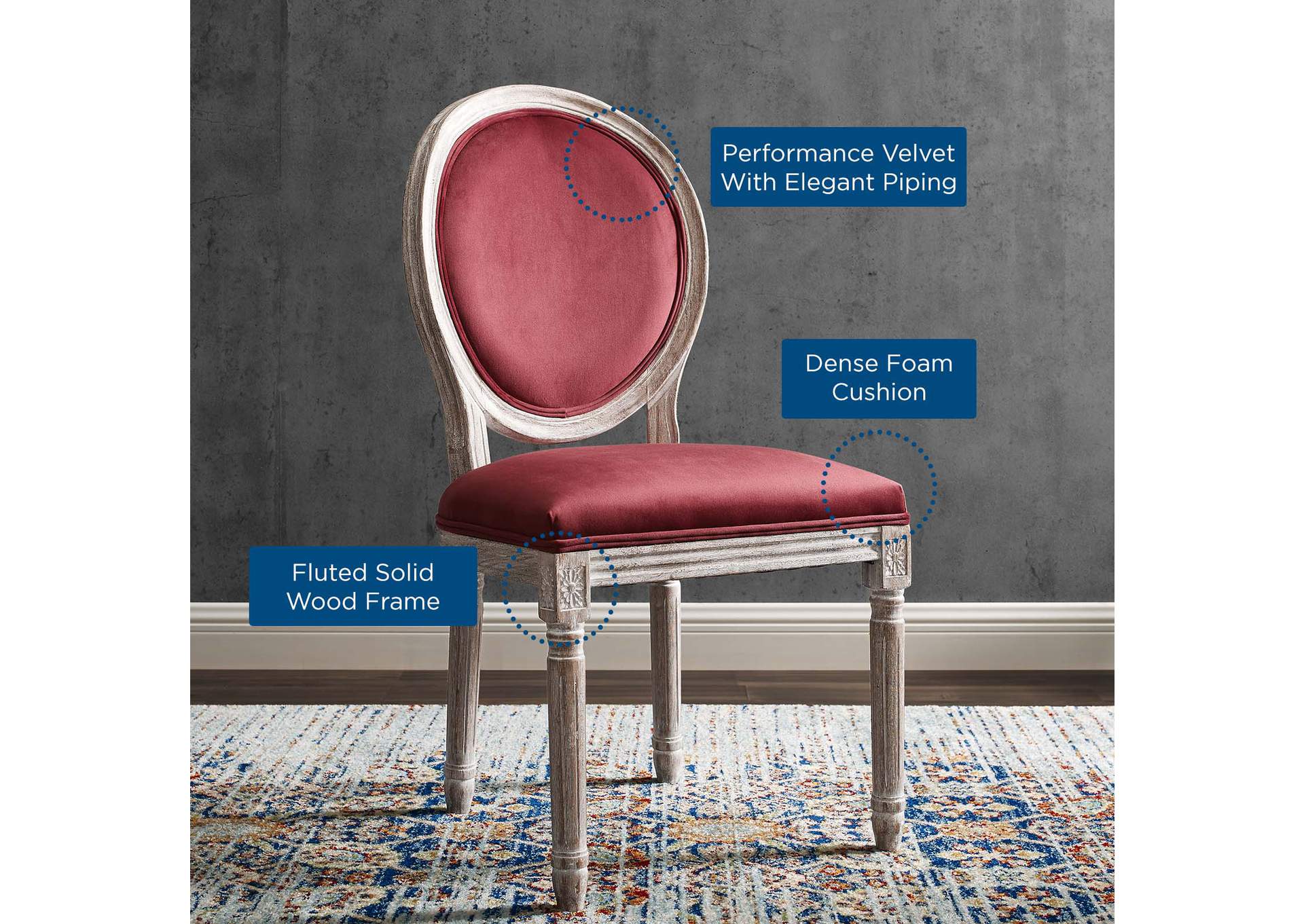 Emanate Vintage French Performance Velvet Dining Side Chair,Modway