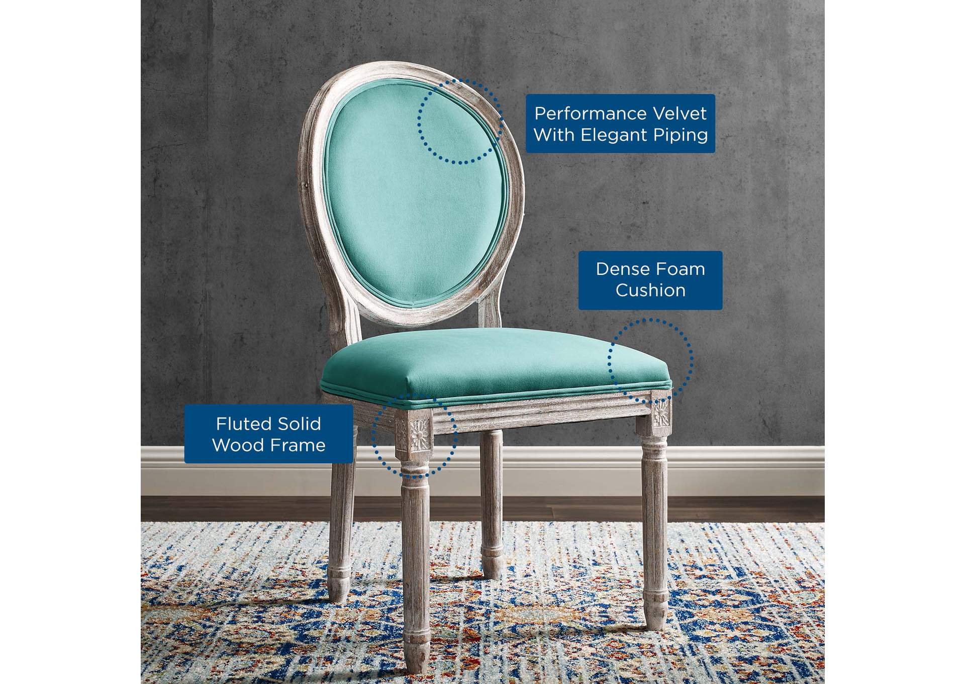 Emanate Vintage French Performance Velvet Dining Side Chair,Modway