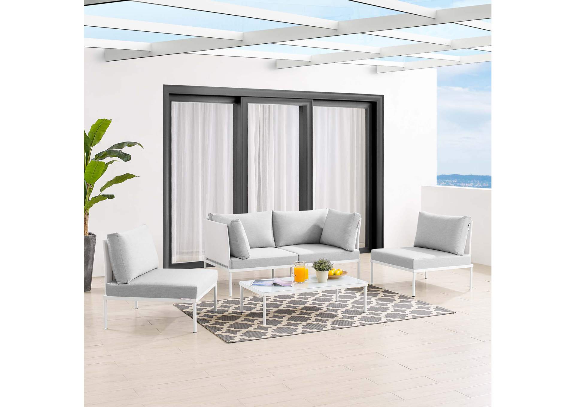 White Gray Harmony 4-Piece Sunbrella,Modway