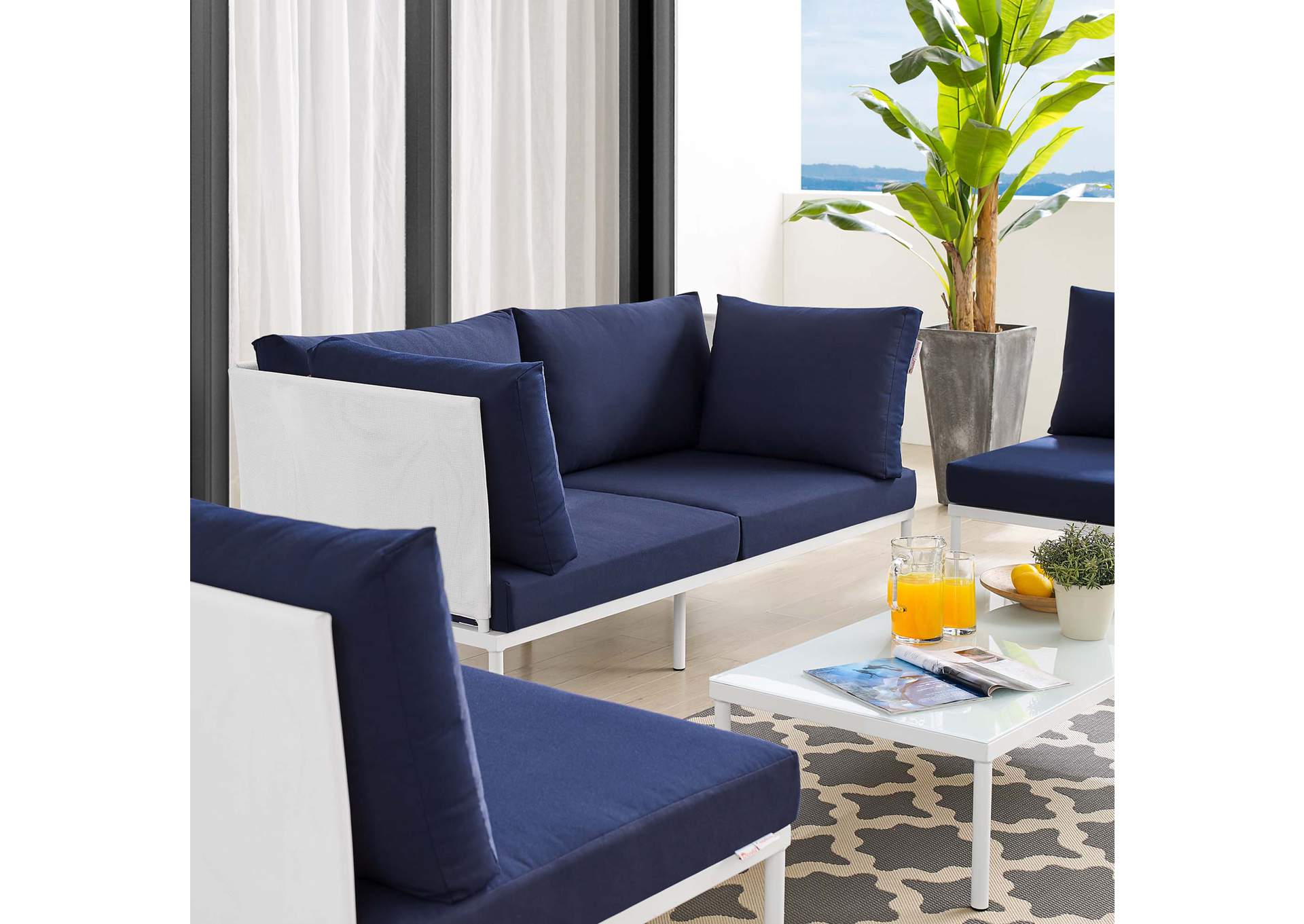 White Navy Harmony 4-Piece Sunbrella,Modway