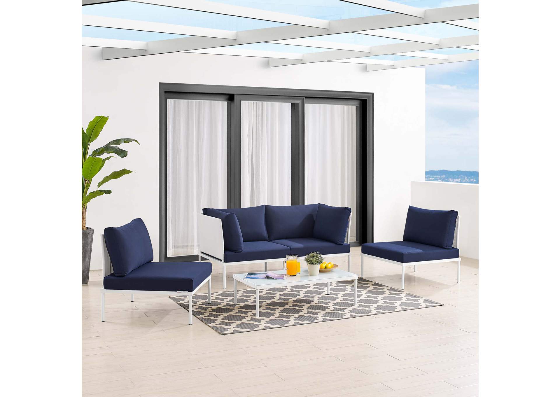 White Navy Harmony 4-Piece Sunbrella,Modway