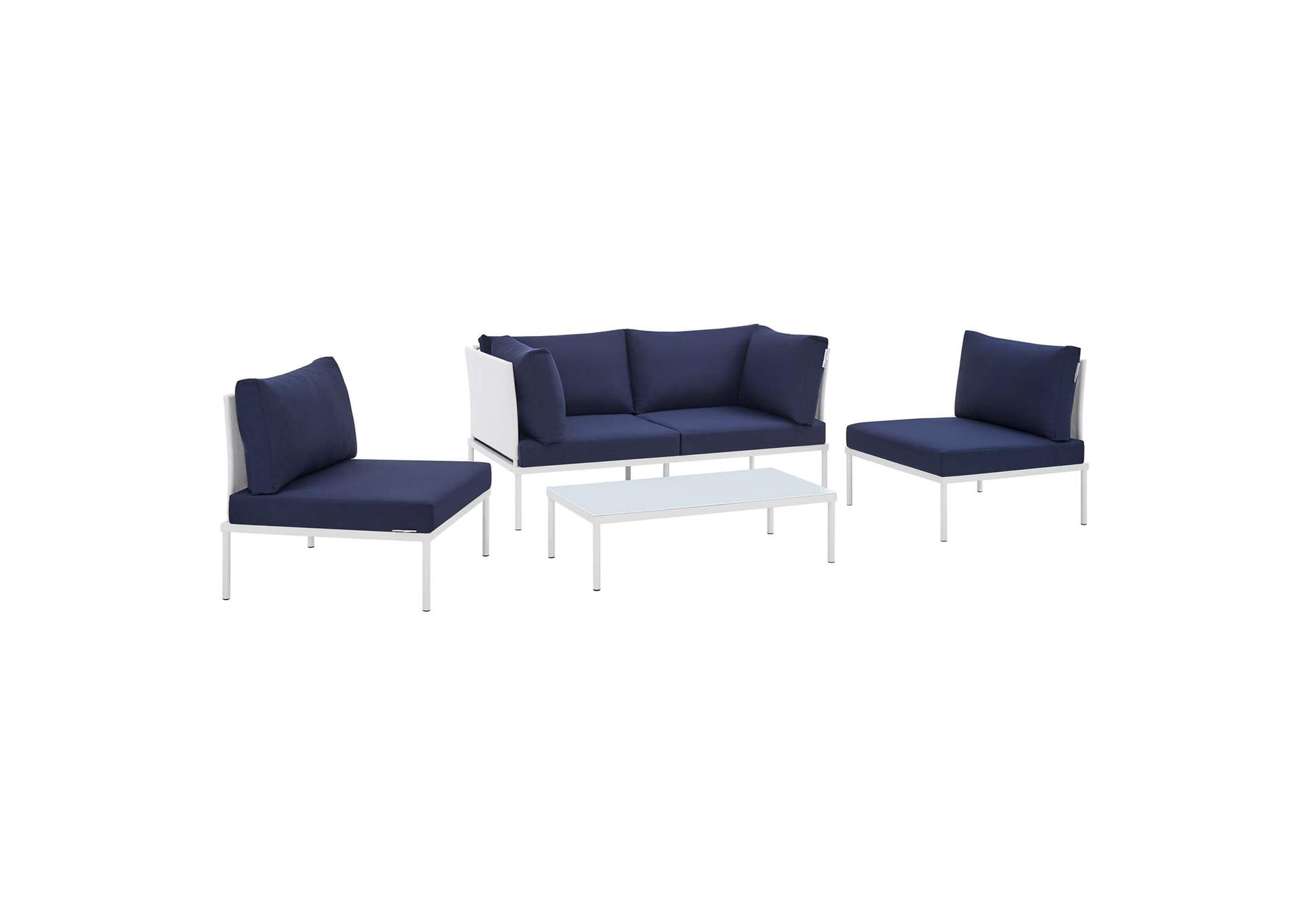 White Navy Harmony 4-Piece Sunbrella,Modway