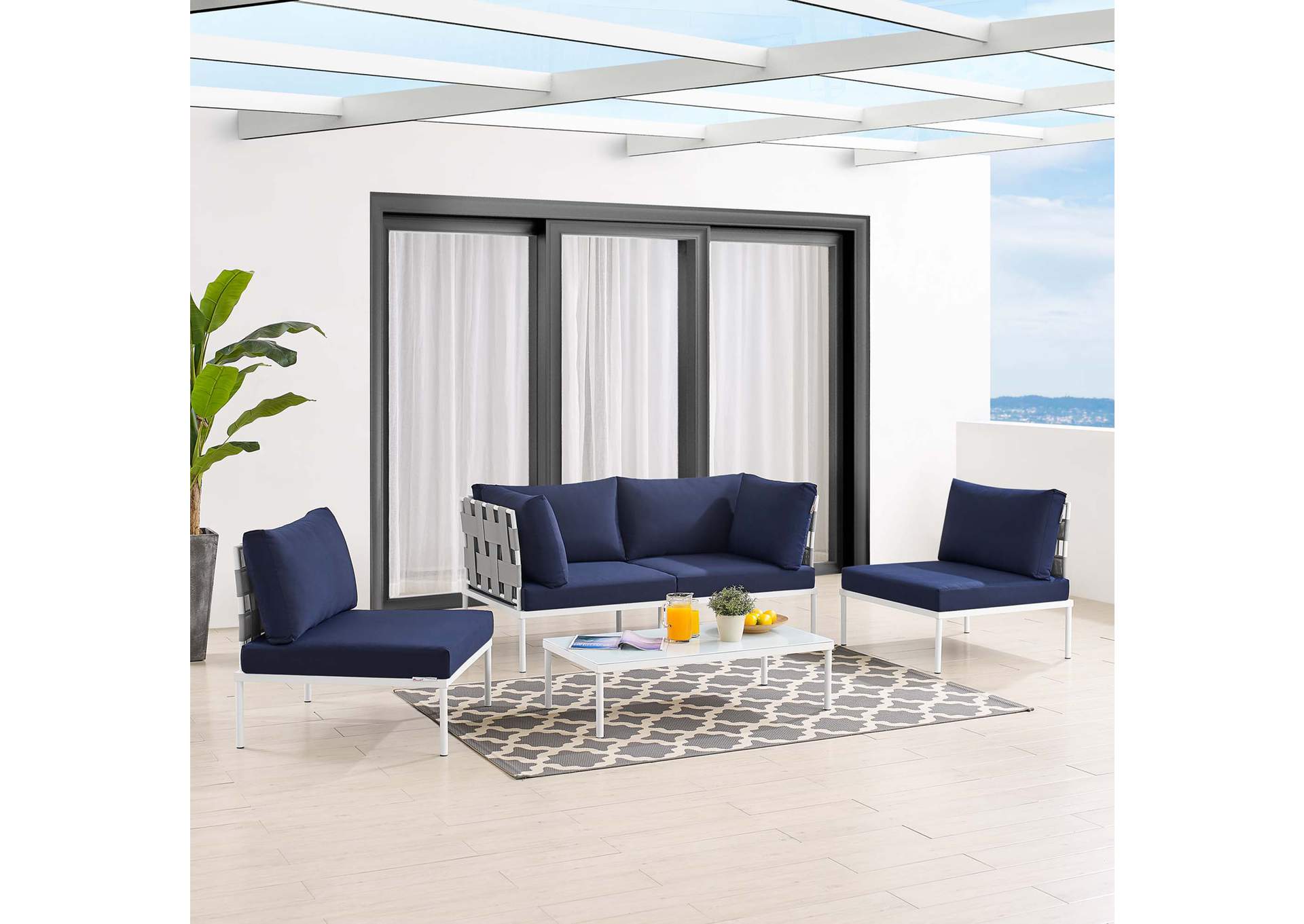 Gray Navy Harmony 4-Piece Sunbrella,Modway