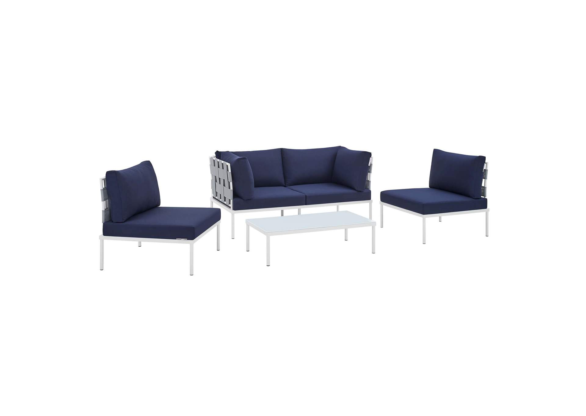 Gray Navy Harmony 4-Piece Sunbrella,Modway