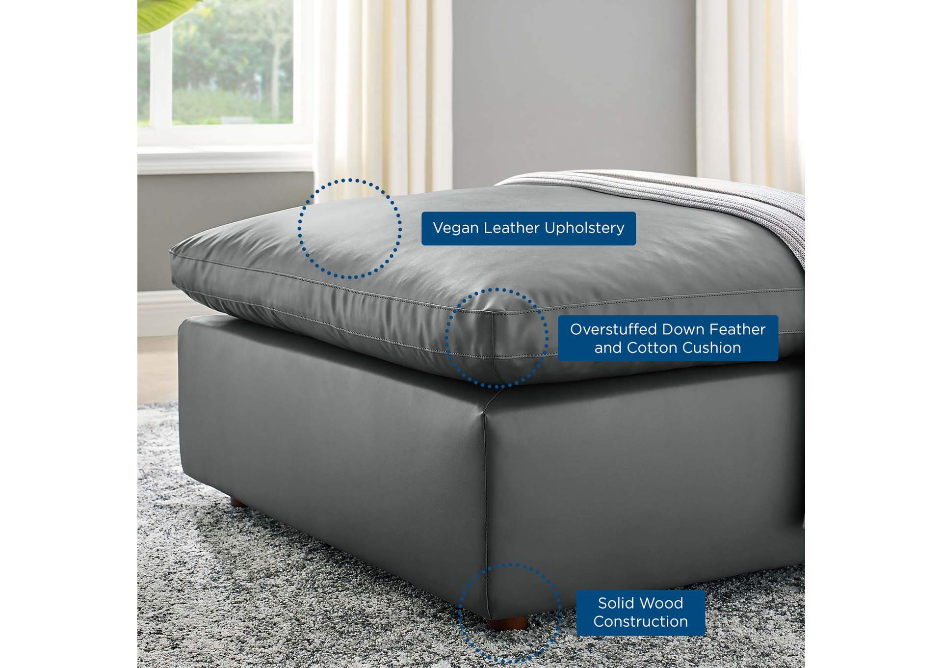 Commix Down Filled Overstuffed Vegan Leather Ottoman,Modway