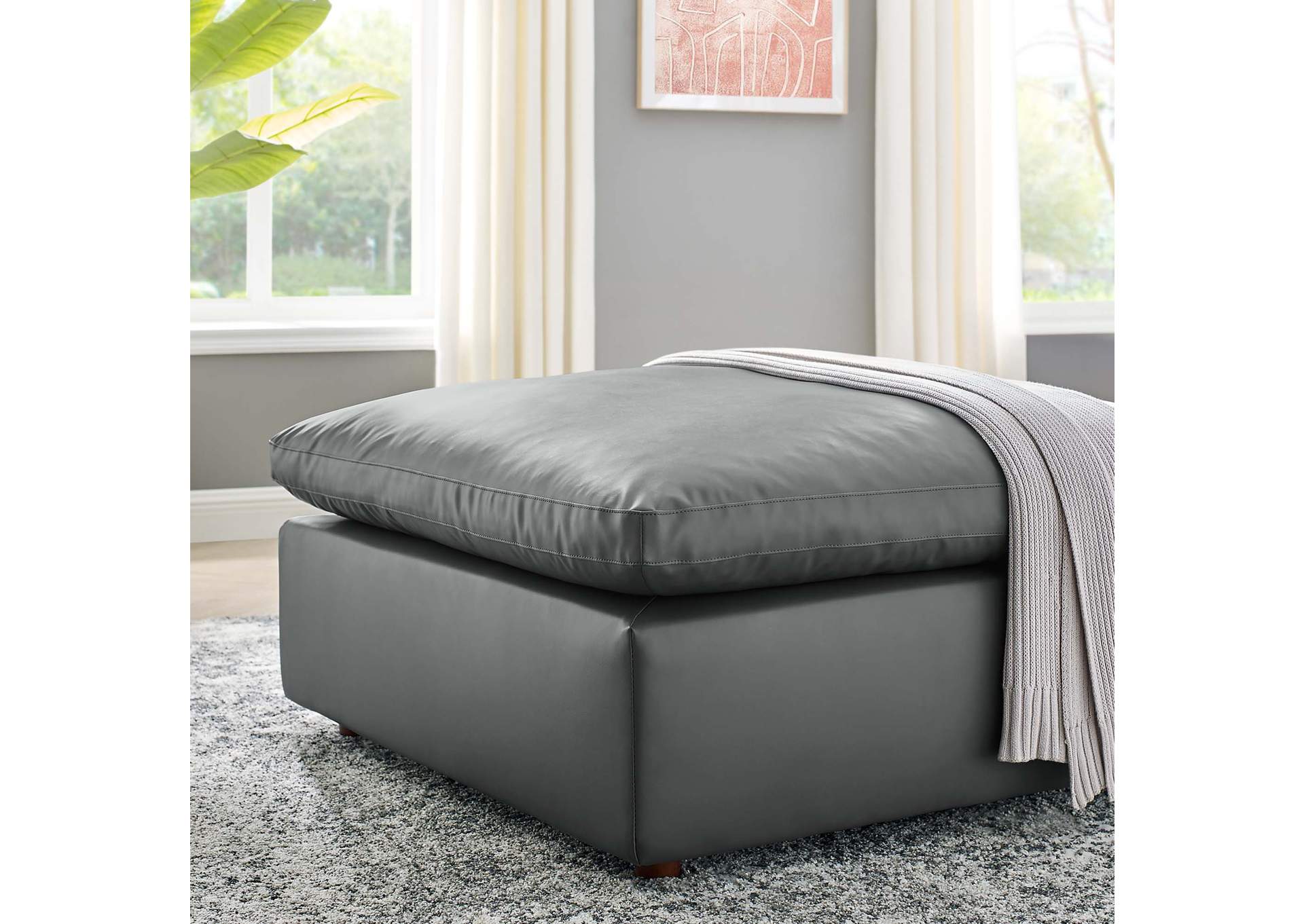 Commix Down Filled Overstuffed Vegan Leather Ottoman,Modway