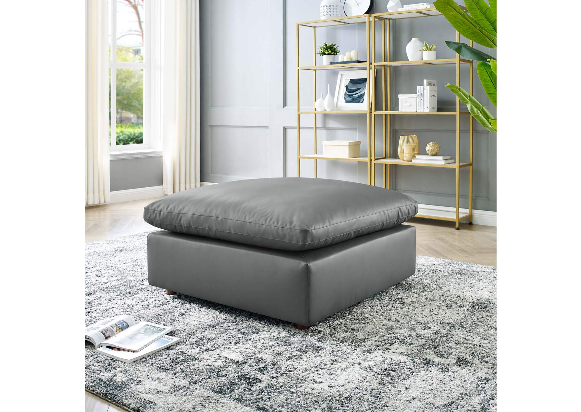 Commix Down Filled Overstuffed Vegan Leather Ottoman,Modway