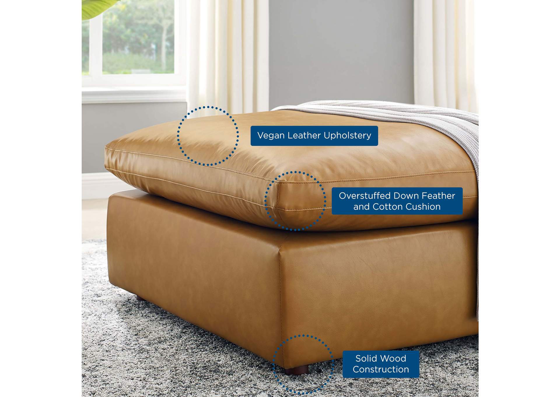 Commix Down Filled Overstuffed Vegan Leather Ottoman,Modway