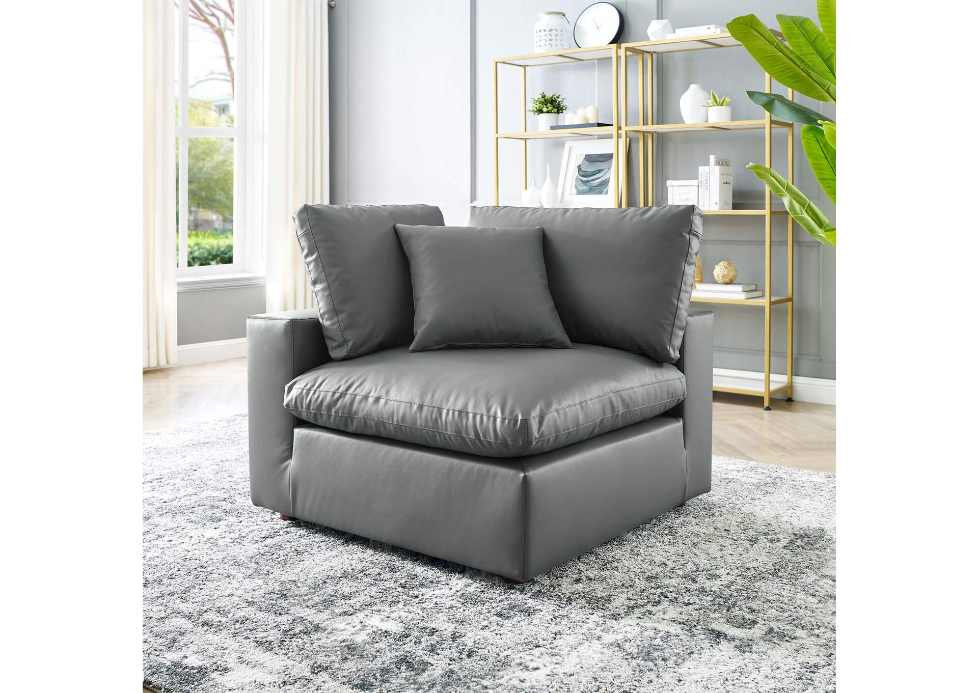 Commix Down Filled Overstuffed Vegan Leather Corner Chair,Modway