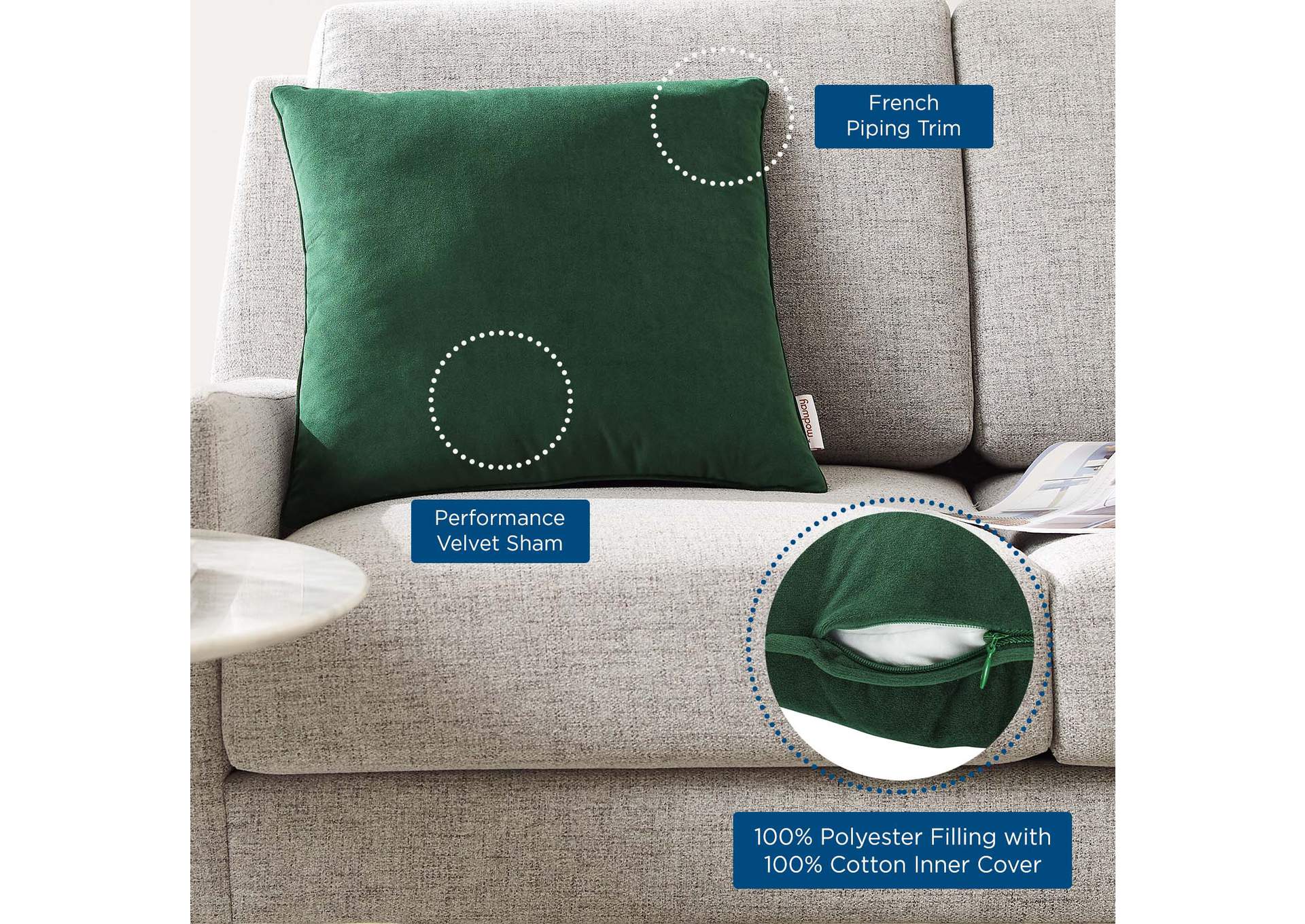 Green Enhance 18" Performance Velvet Throw Pillow,Modway