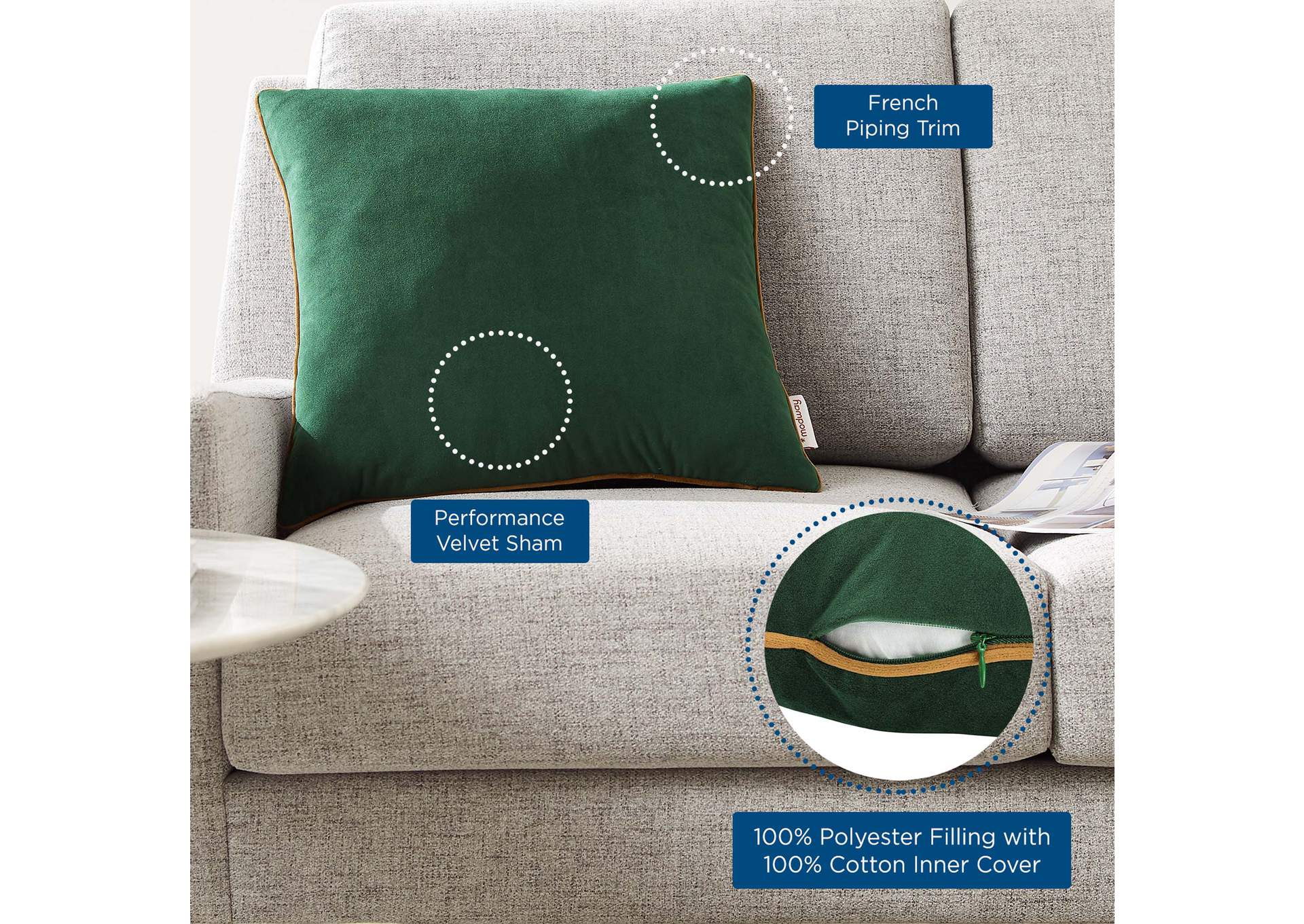 Green Cognac Accentuate 18" Performance Velvet Throw Pillow,Modway