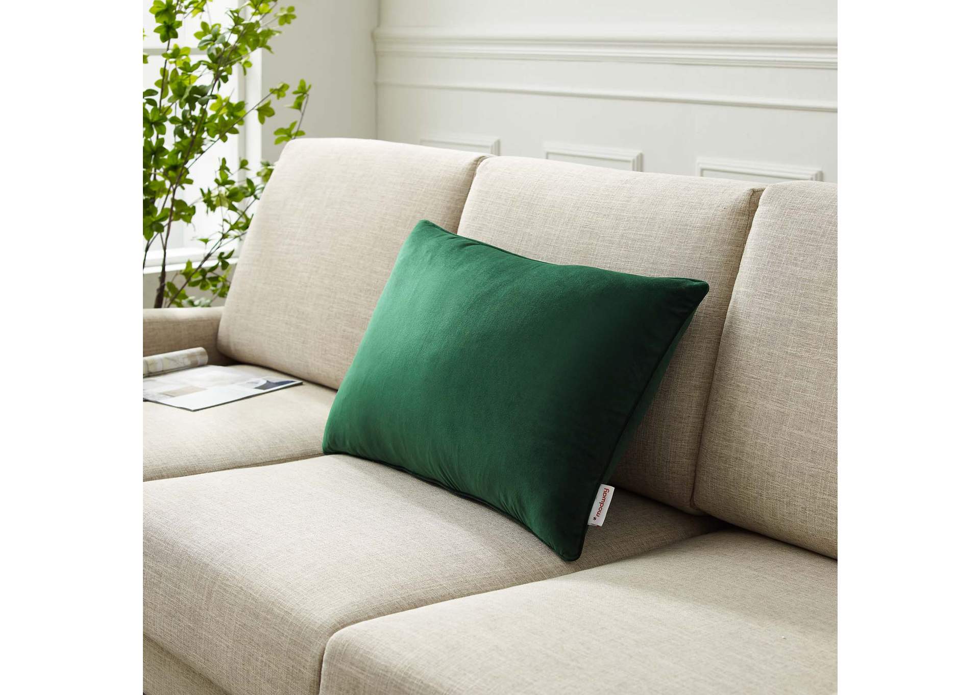 Green Enhance 24" Lumbar Performance Velvet Throw Pillow,Modway