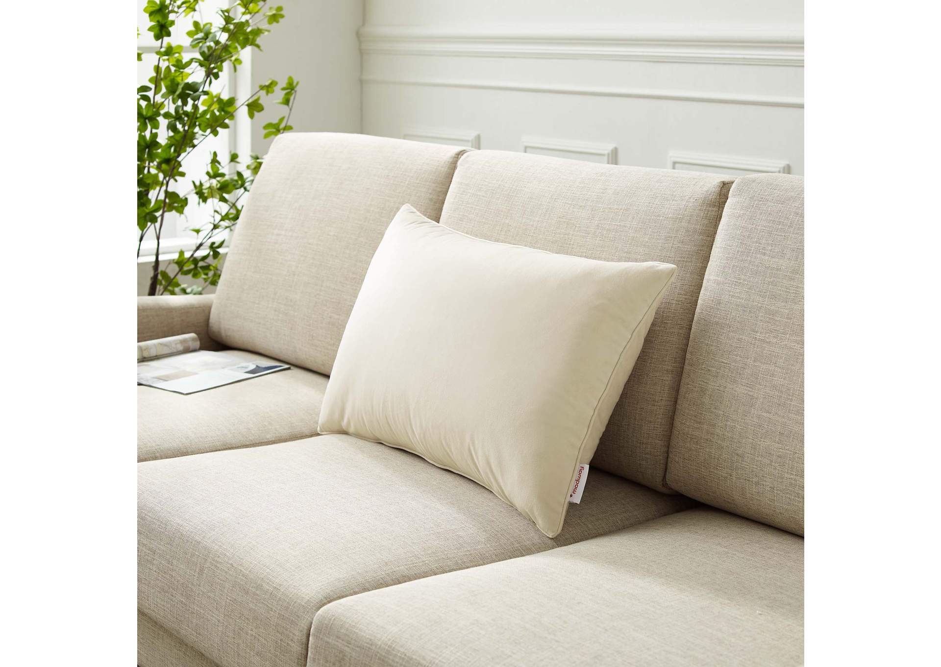 Ivory Enhance 24" Lumbar Performance Velvet Throw Pillow,Modway