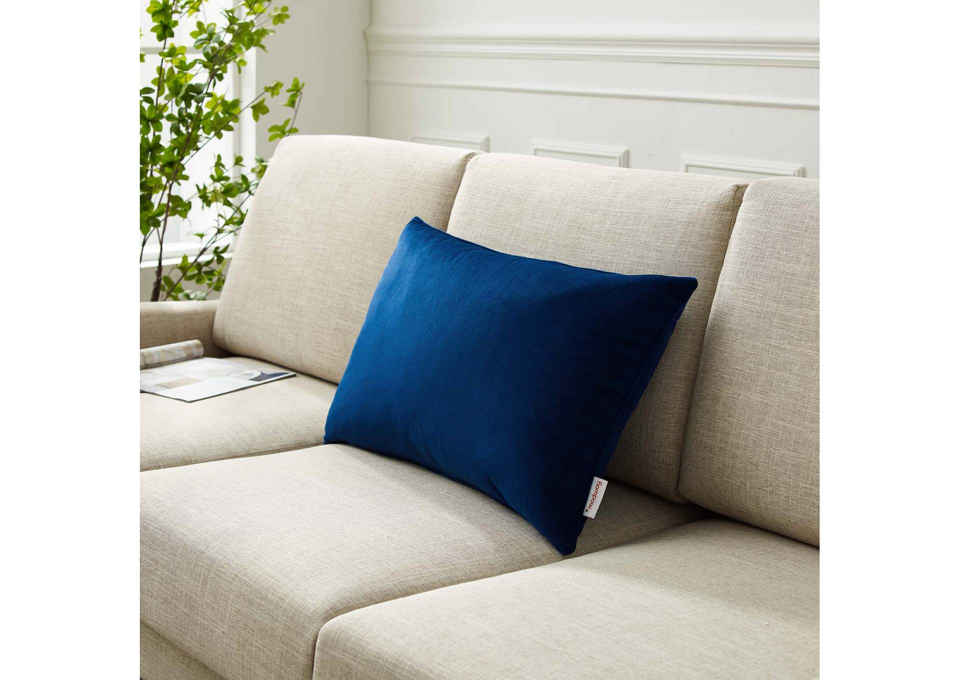 Navy Enhance 24" Lumbar Performance Velvet Throw Pillow,Modway