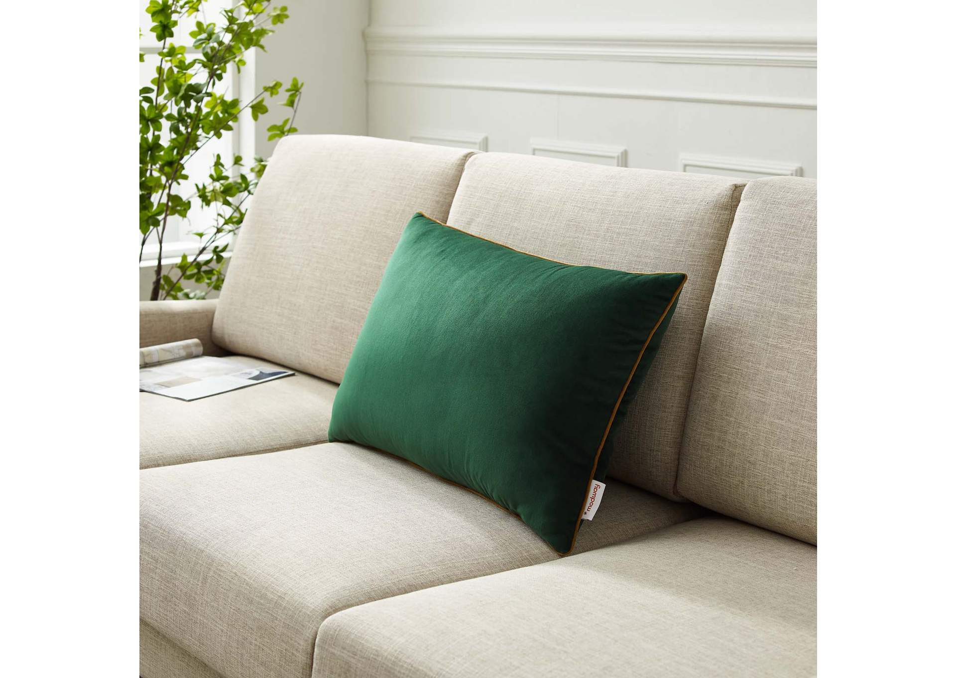 Green Cognac Accentuate 24" Lumbar Performance Velvet Throw Pillow,Modway