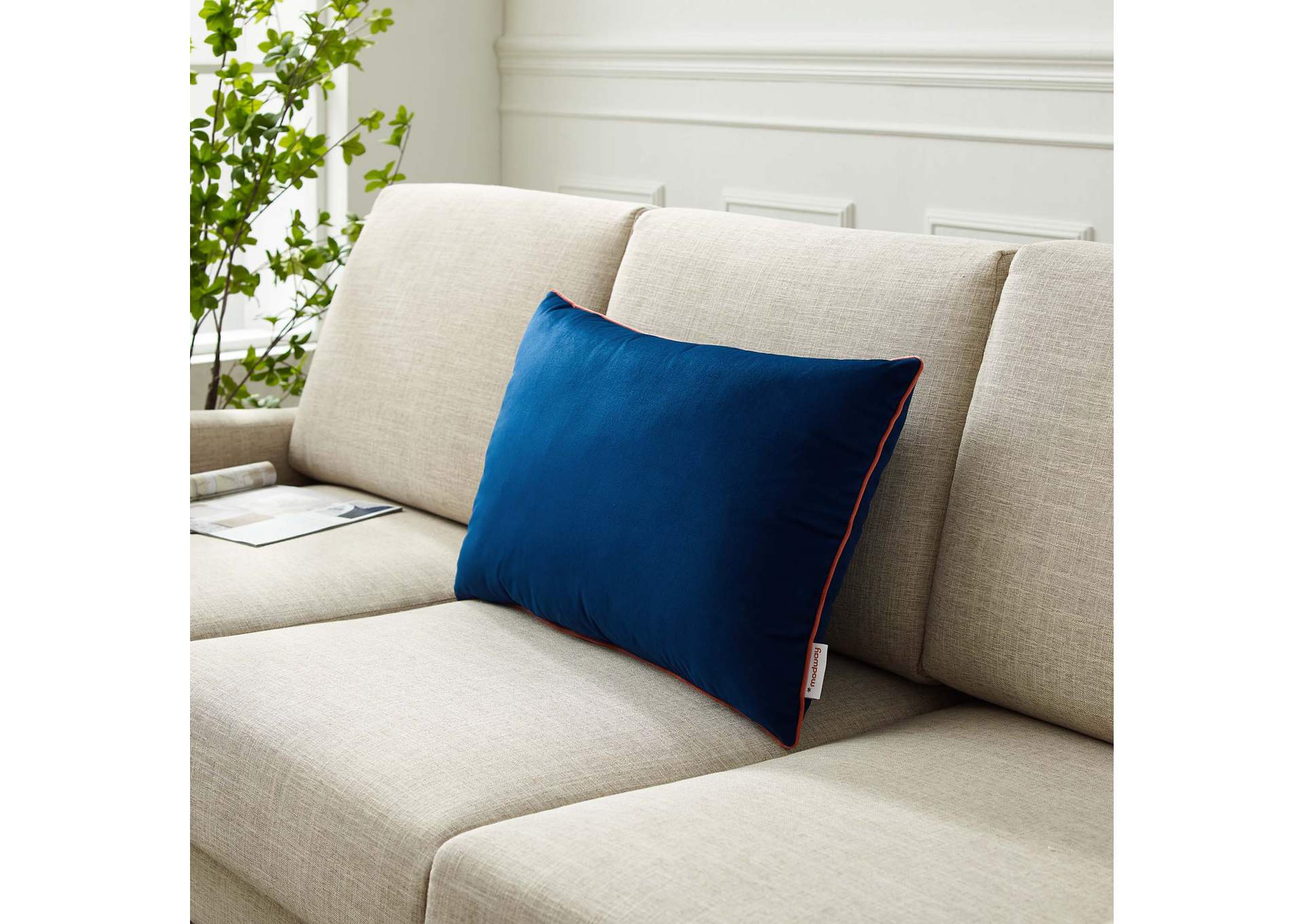 Navy Blossom Accentuate 24" Lumbar Performance Velvet Throw Pillow,Modway