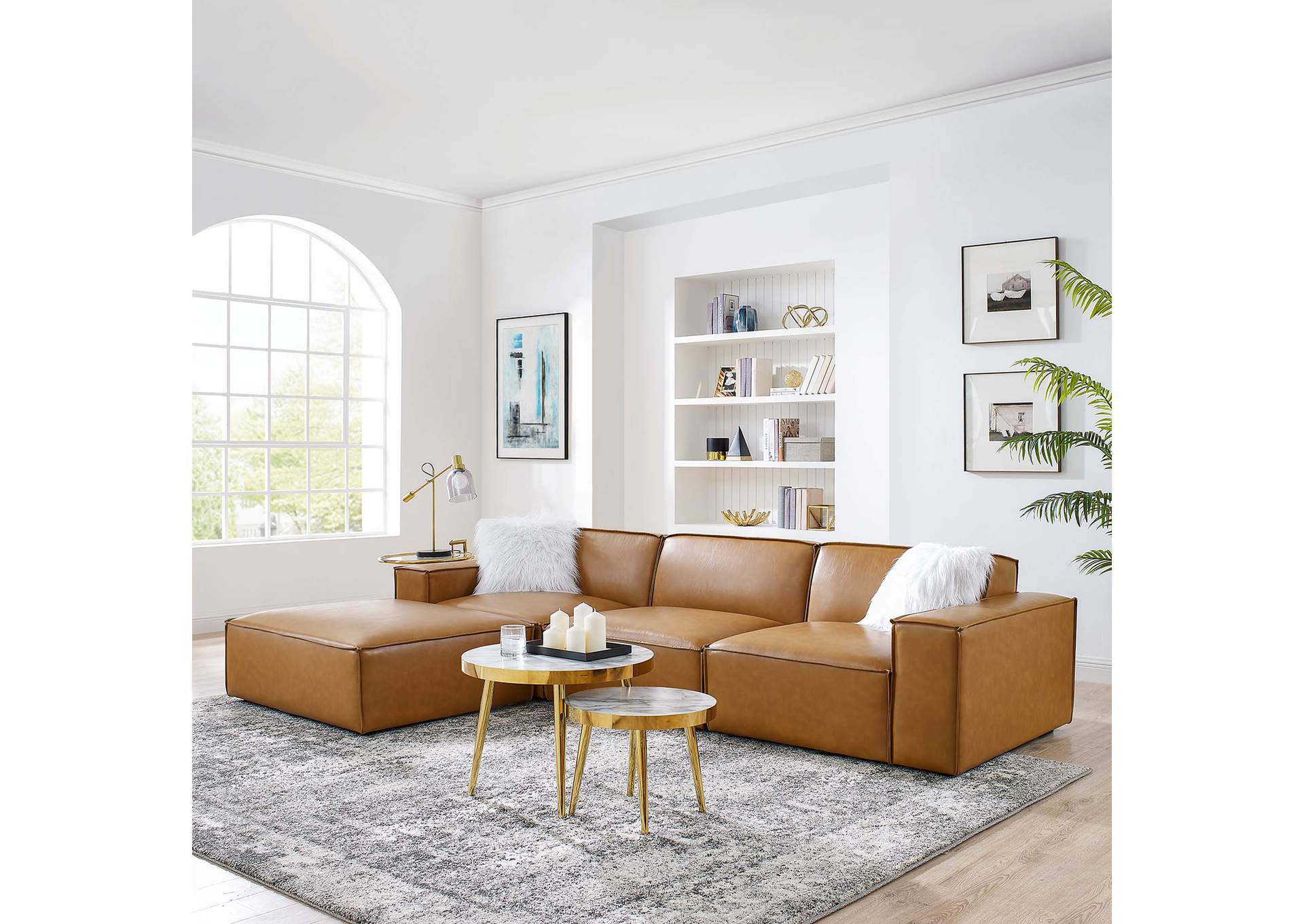 Tan Restore 4-Piece Vegan Leather Sectional Sofa,Modway