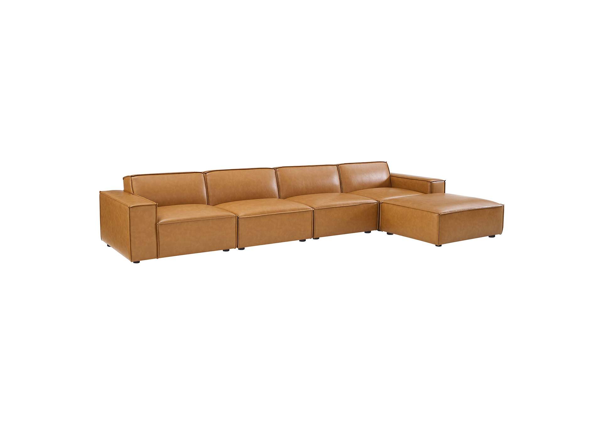 Tan Restore 5-Piece Vegan Leather Sectional Sofa,Modway