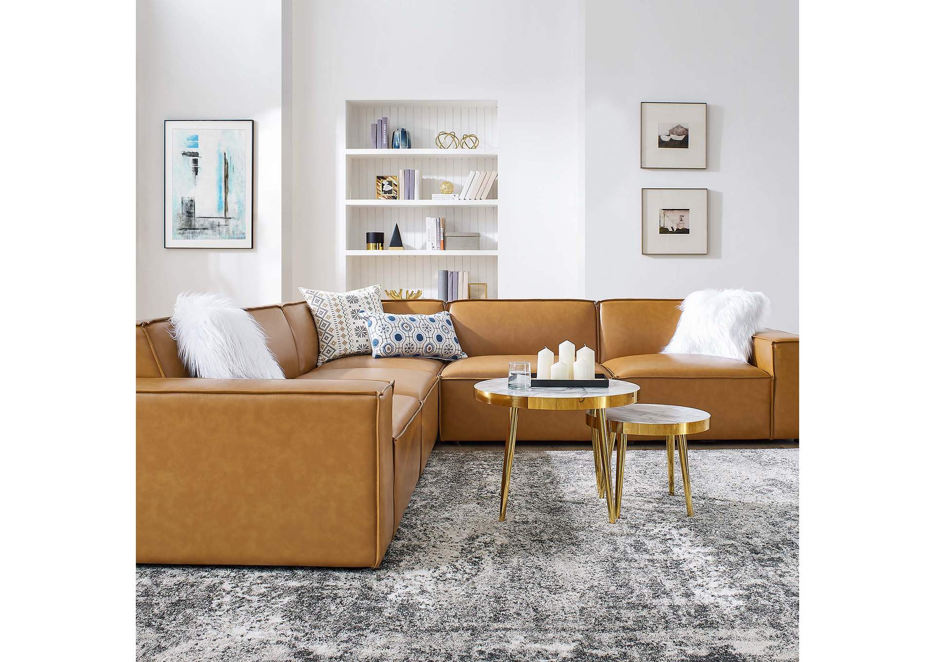 Tan Restore 5-Piece Vegan Leather Sectional Sofa,Modway